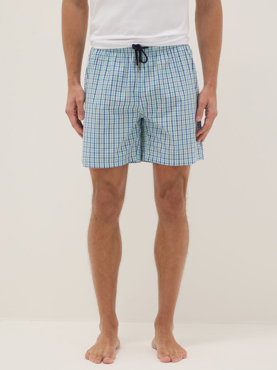 Multicolour checked pure cotton pyjama shorts, regular fit_1