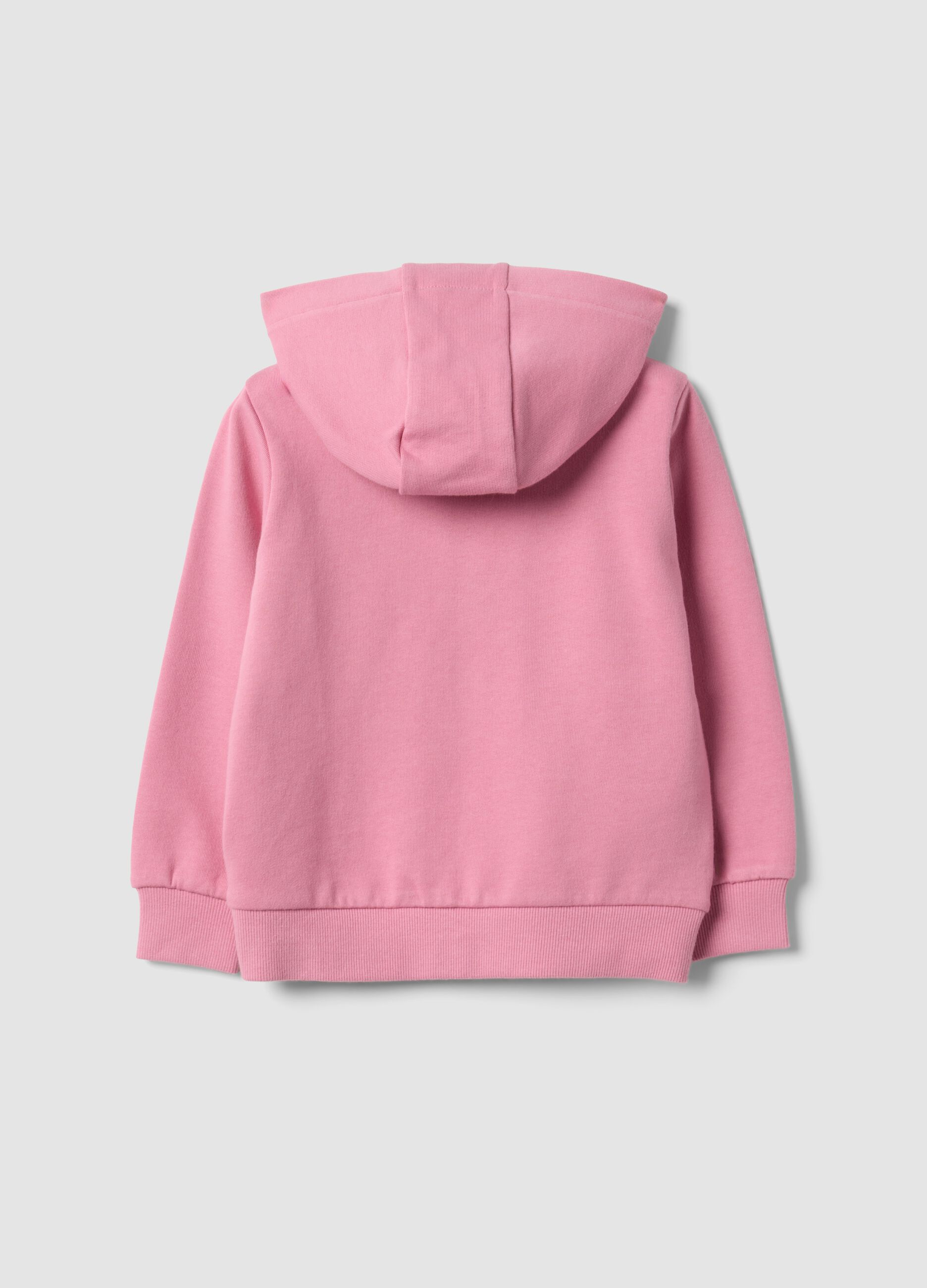 Pink hooded sweatshirt in pure organic cotton with star, regular fit, for baby girl