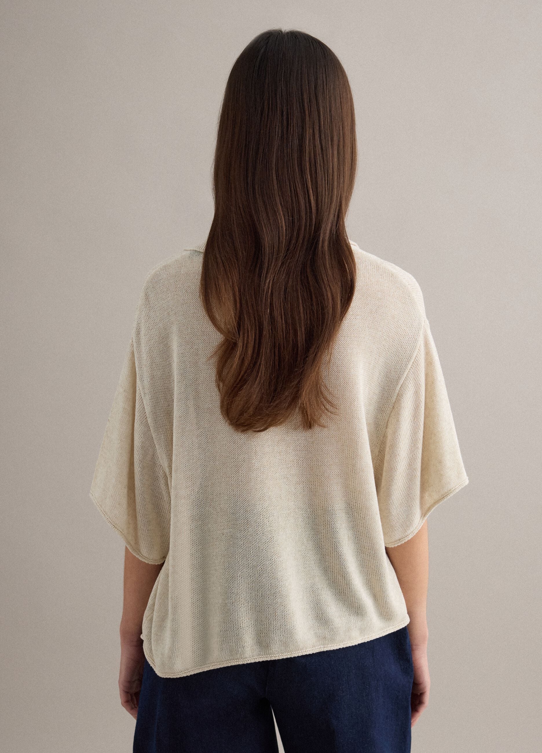 Beige Regular Fit Polo with Elbow-Length Sleeves