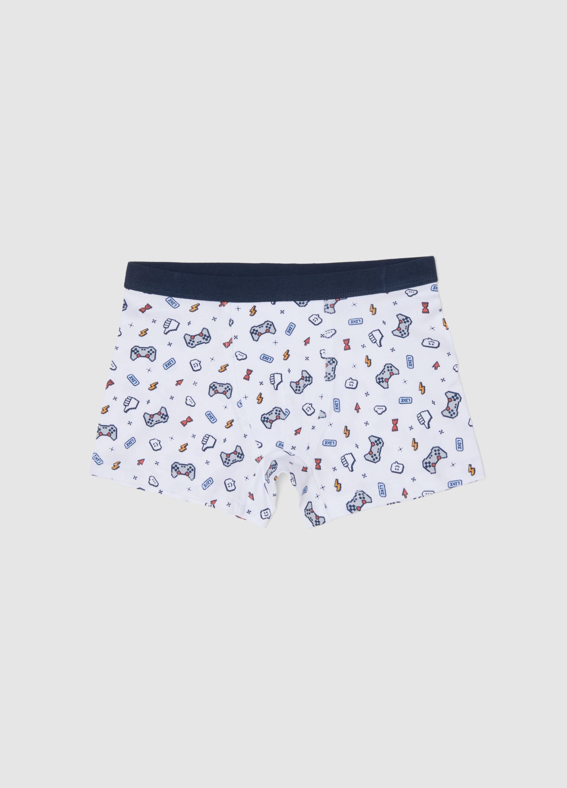 Multicoloured Stretch Cotton Boys' Boxer Shorts with Joystick