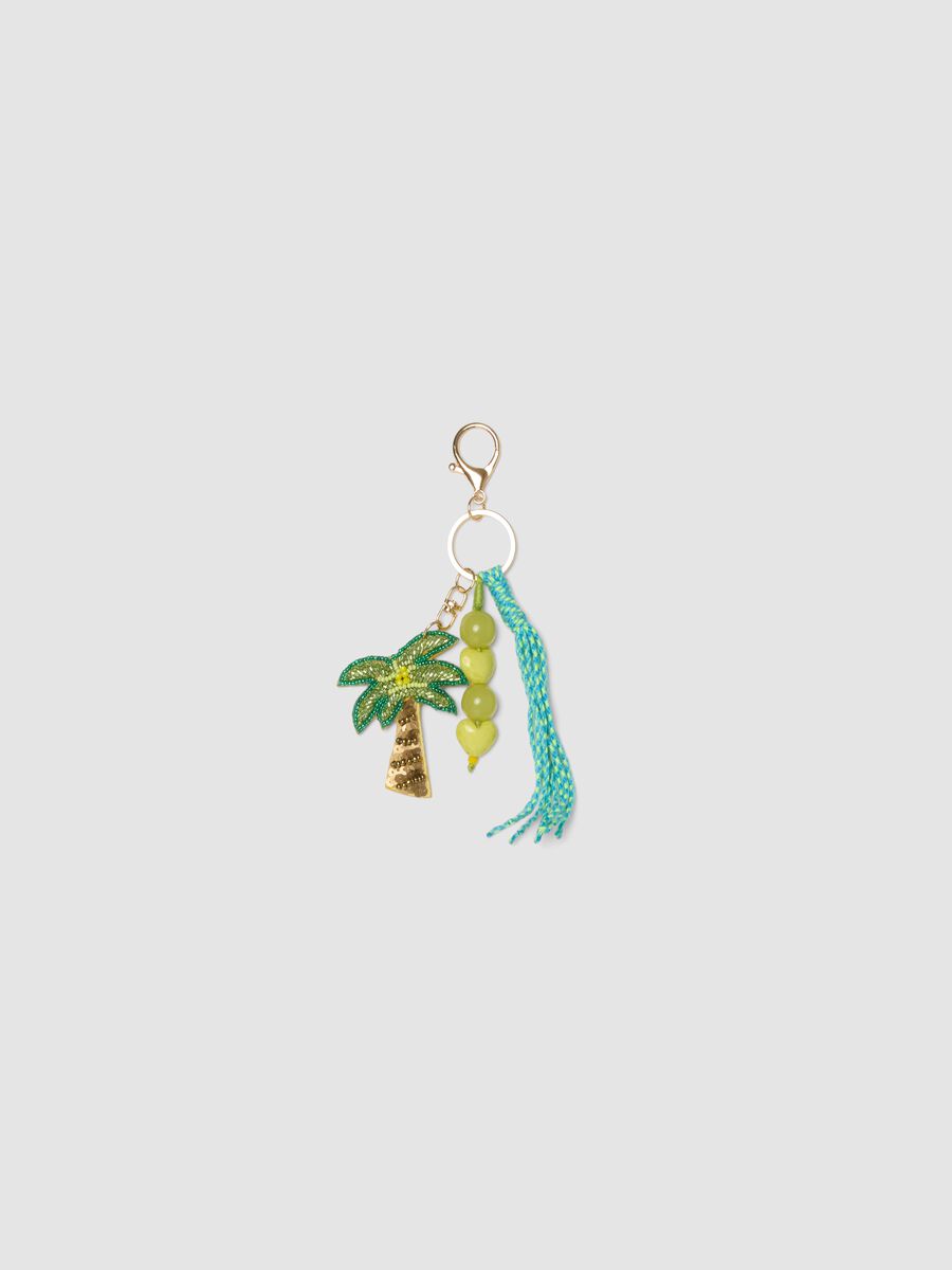 Portachiavi multicolor in puro cotone con nappina e charm tropicali_0