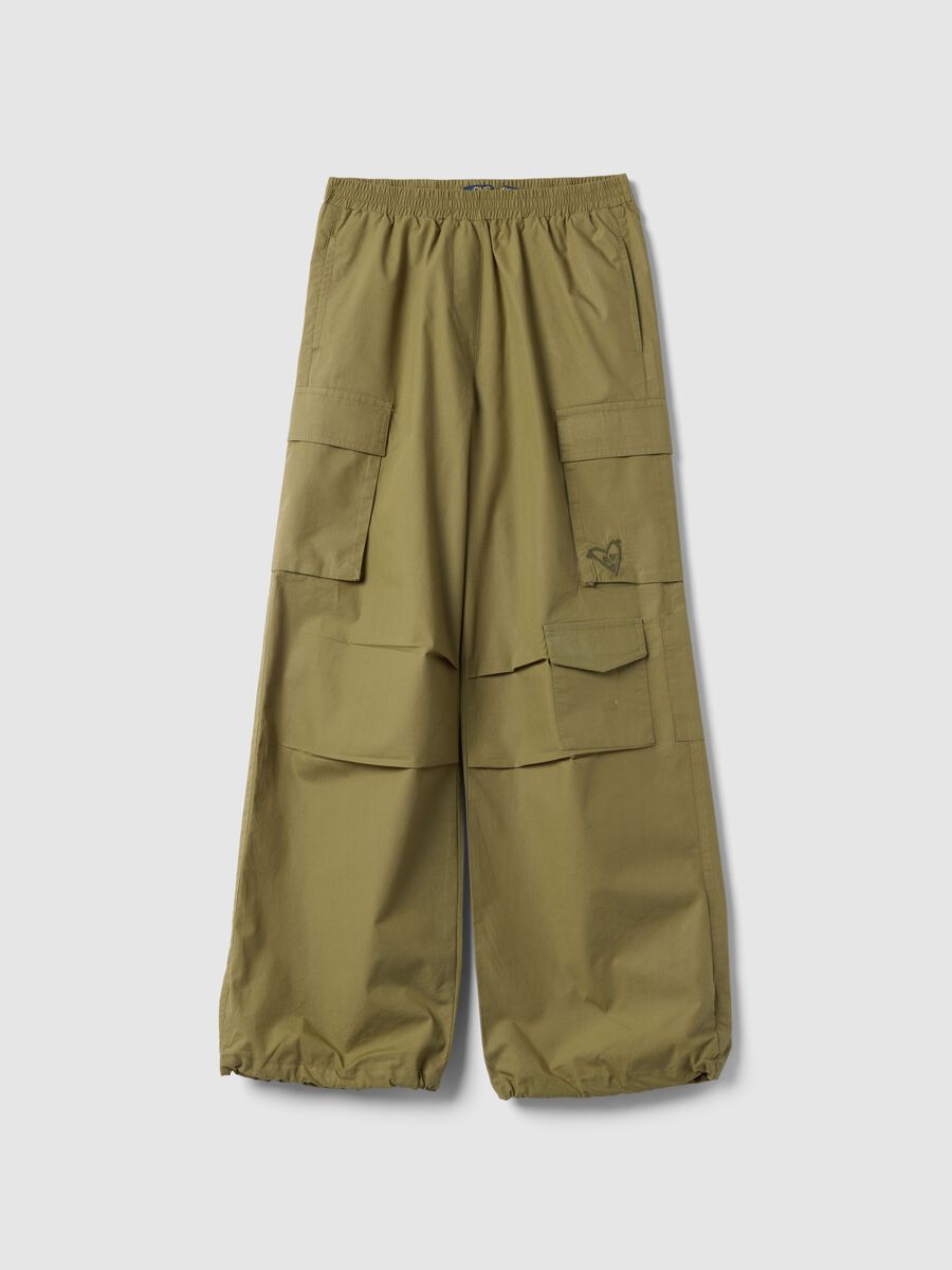 Girls' pure cotton green cargo trousers with parachute fit_3