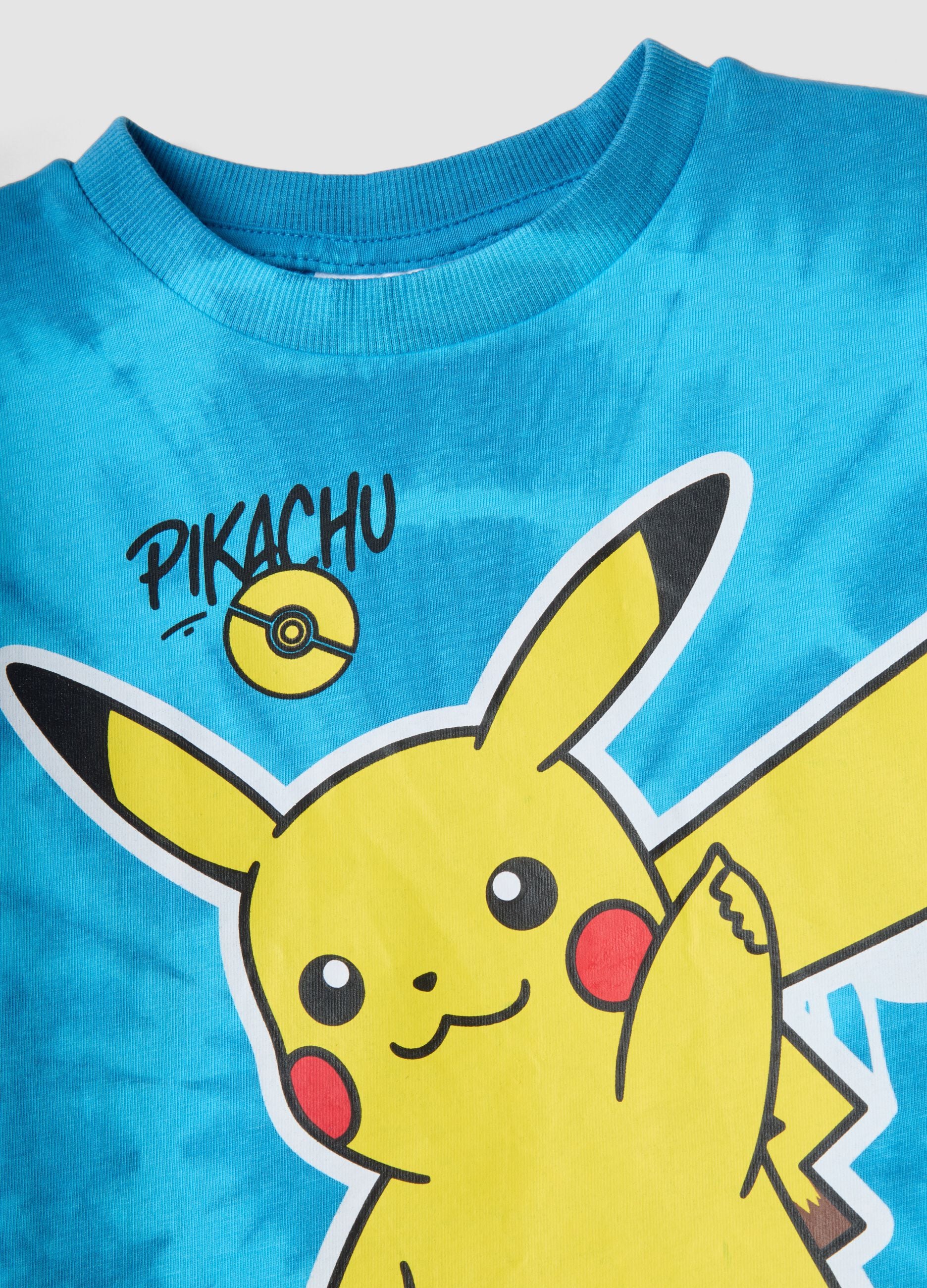 Blue pure cotton regular fit kids' t-shirt with Pikachu