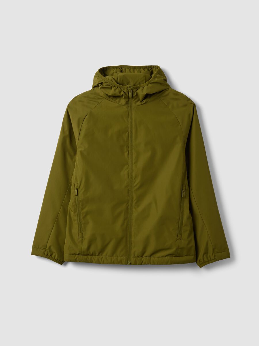 Green hooded rain jacket with zip for boys_0