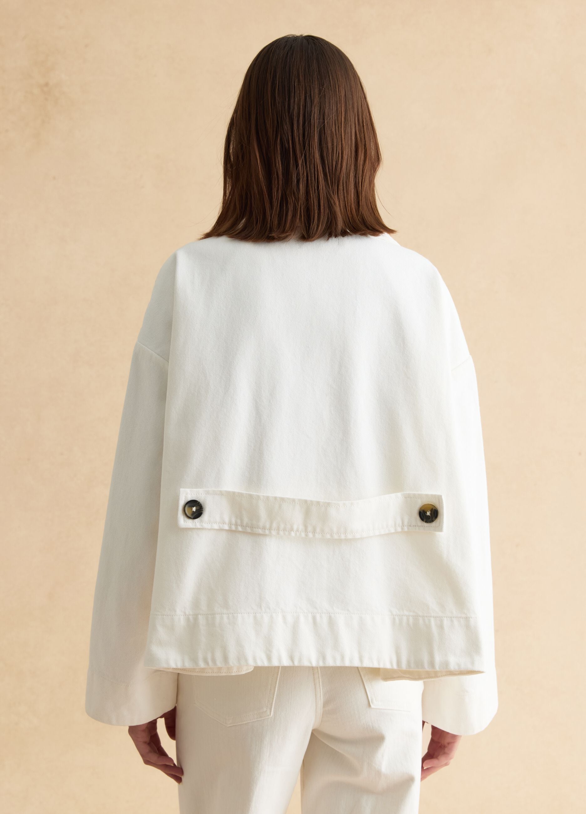 White pure cotton jacket with buttons, regular fit