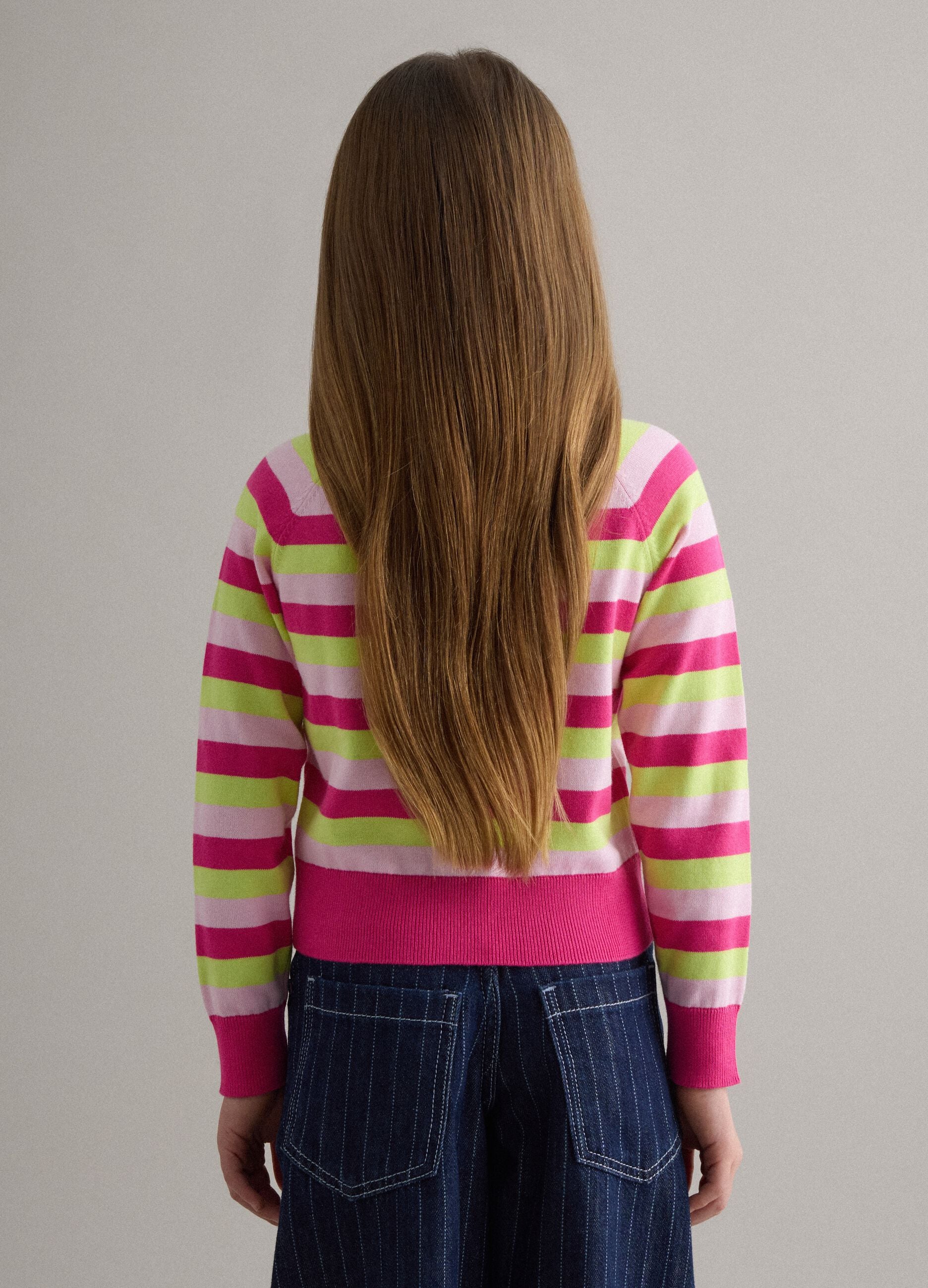 Girls' regular fit multicolour striped pure cotton pullover