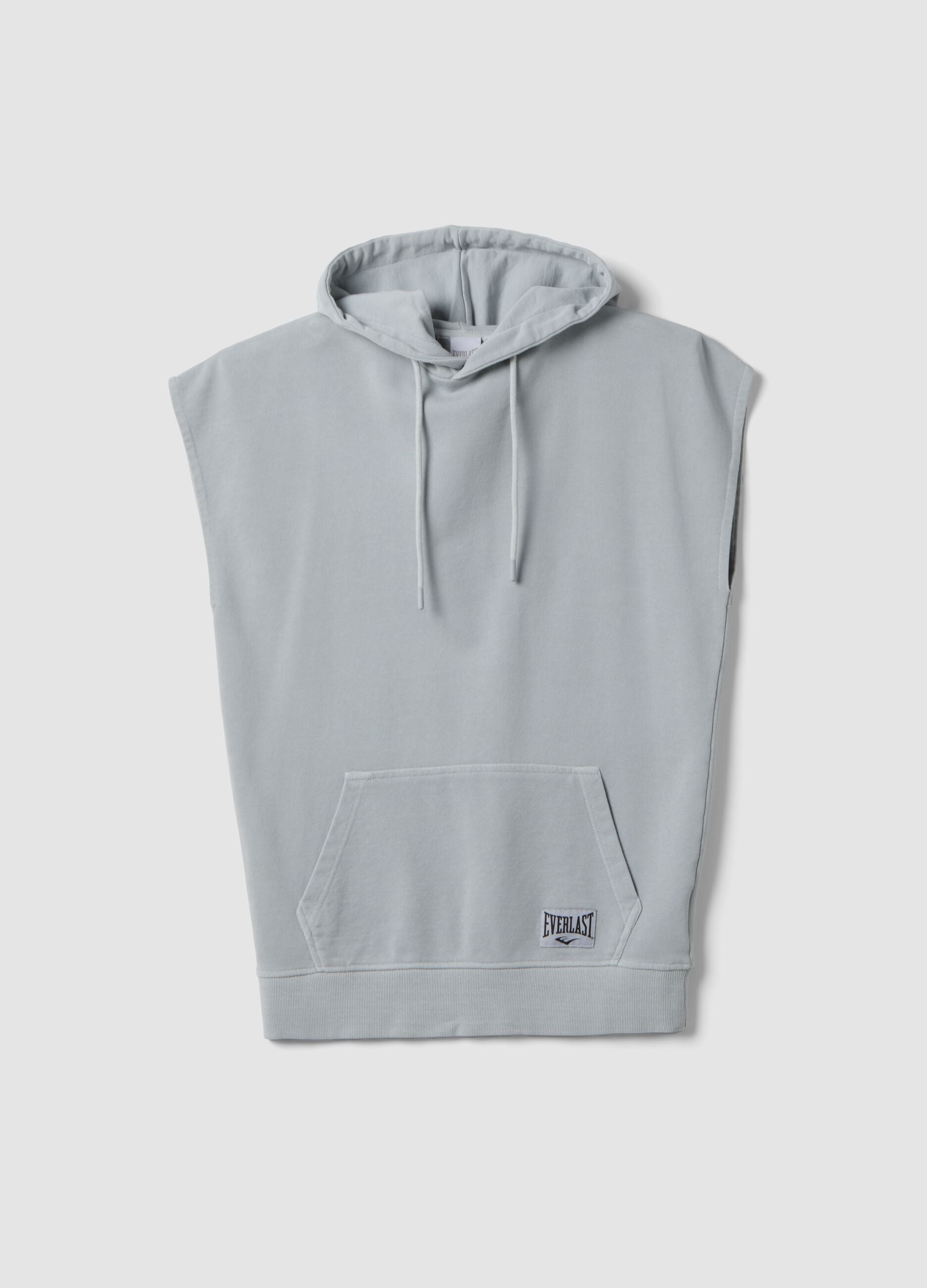 Grey cotton blend sleeveless hoodie regular fit