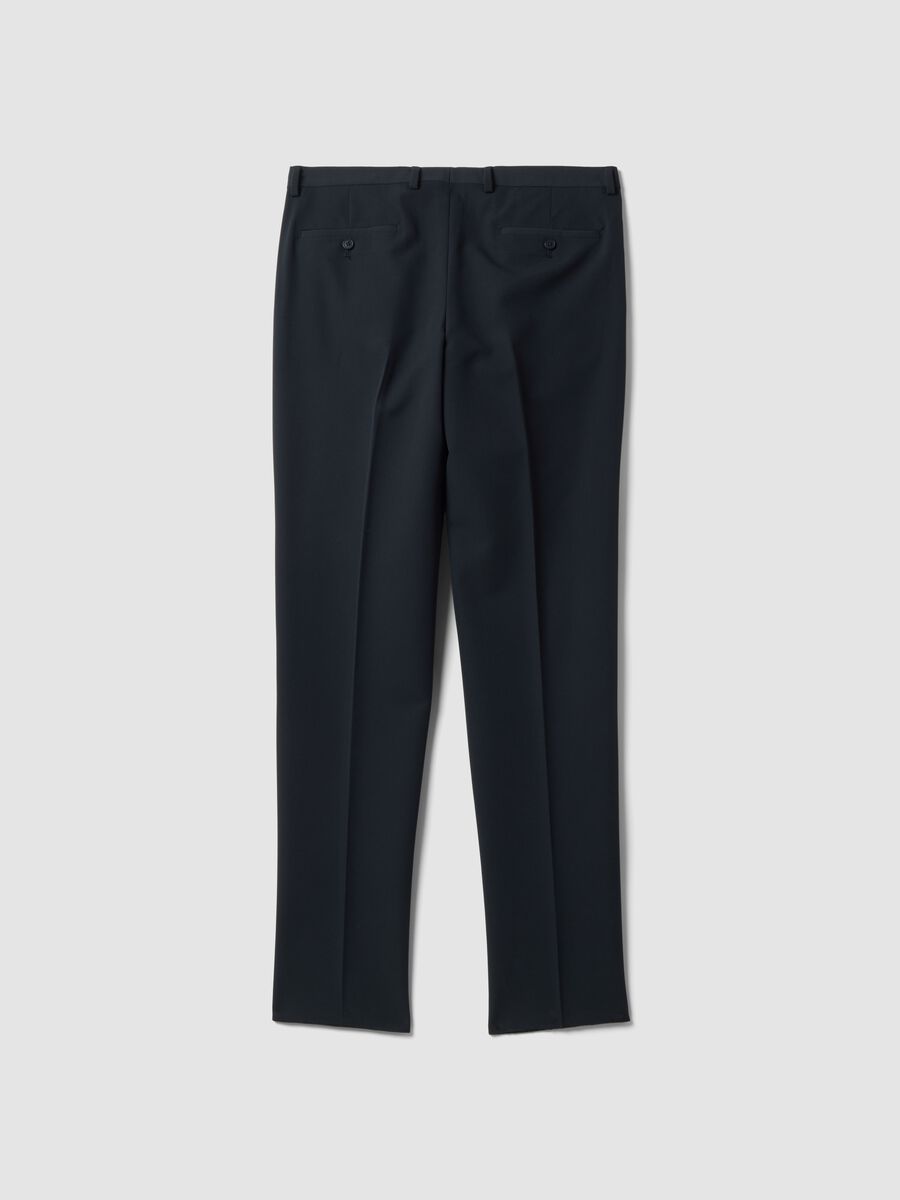 Pantaloni formali blu in twill di viscosa elasticizzata slim fit_6