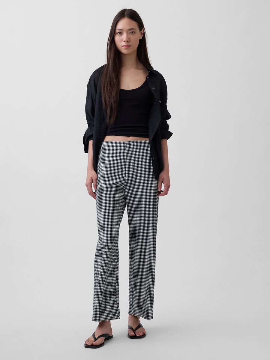 Pantaloni a palazzo in misto lino a quadretti_4