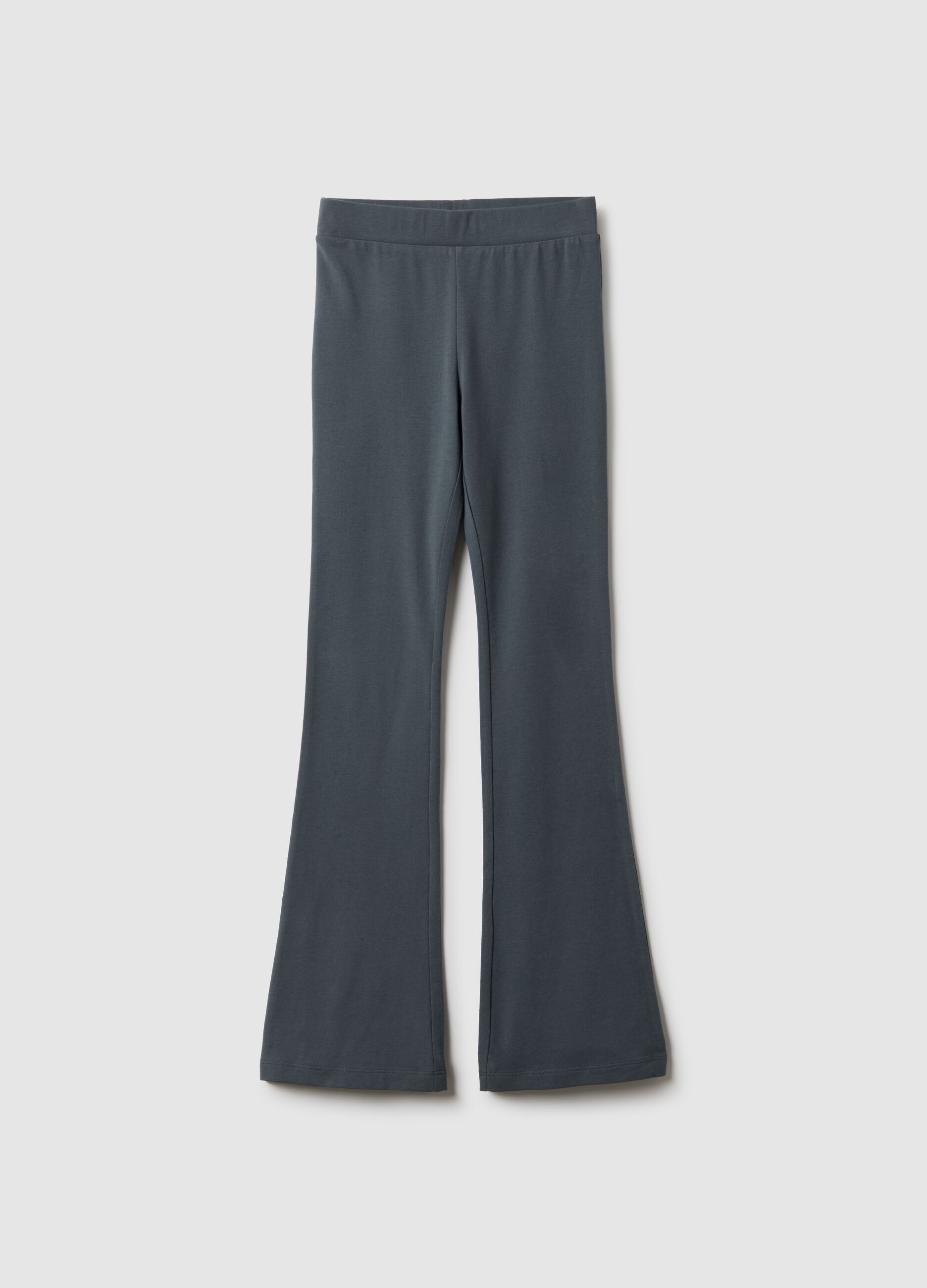 Girls' grey stretch cotton flare leggings