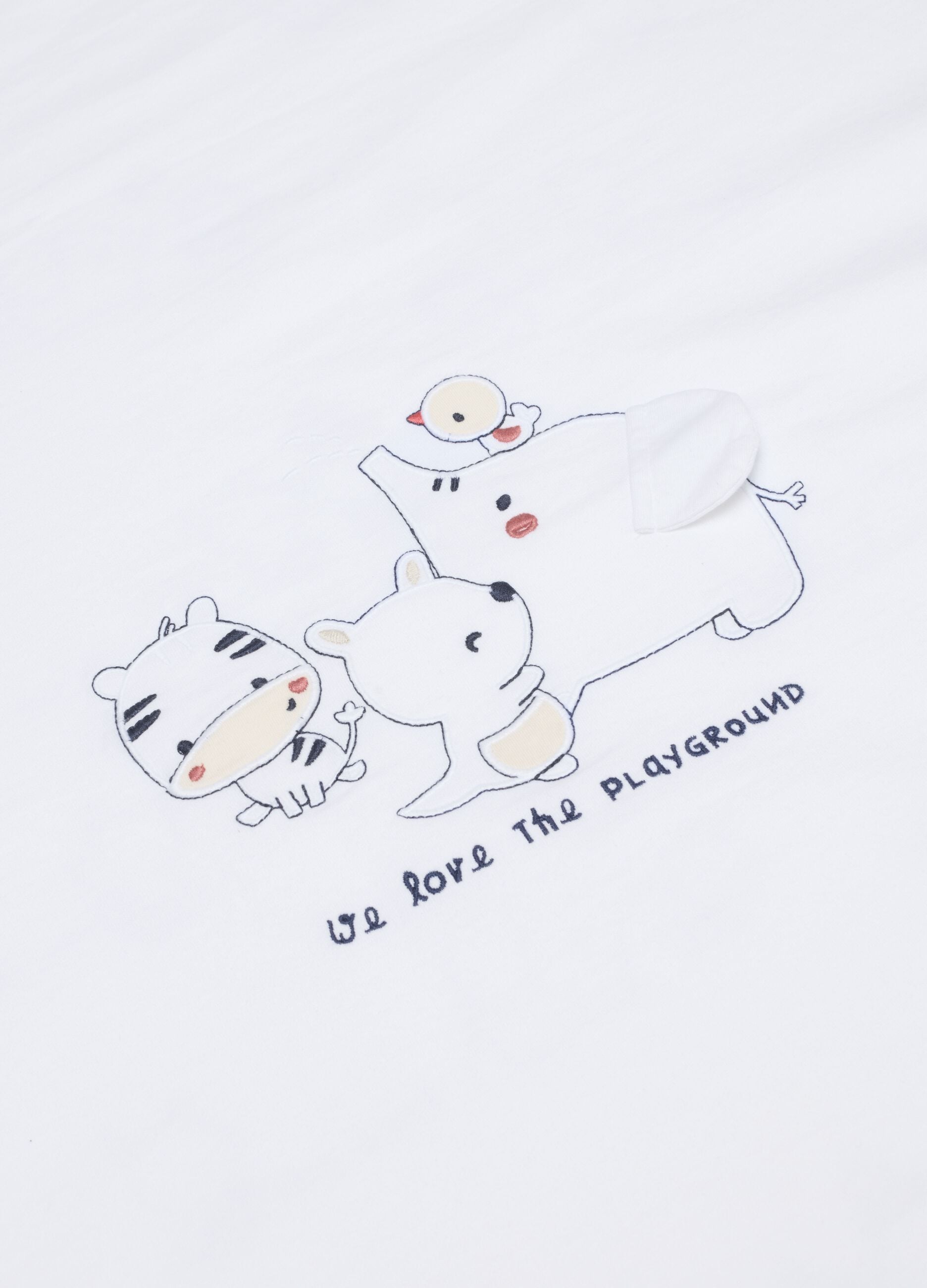 Pure Cotton White Baby Blanket with Embroidered Animals