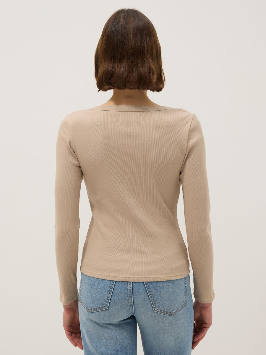 Men's Long Sleeve Beige Pure Cotton Regular Fit T-shirt_2