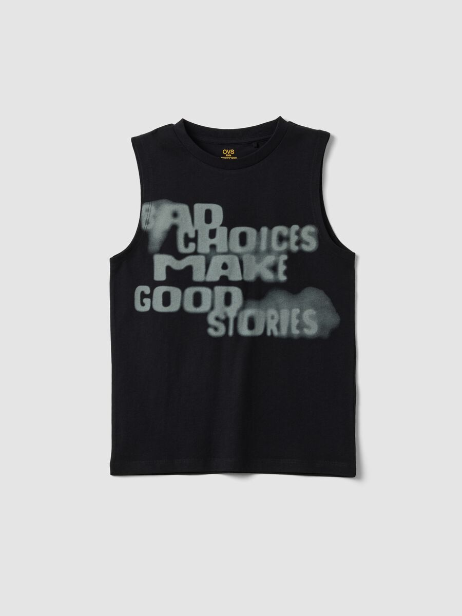 Black slogan vest top in pure cotton, oversized fit_3