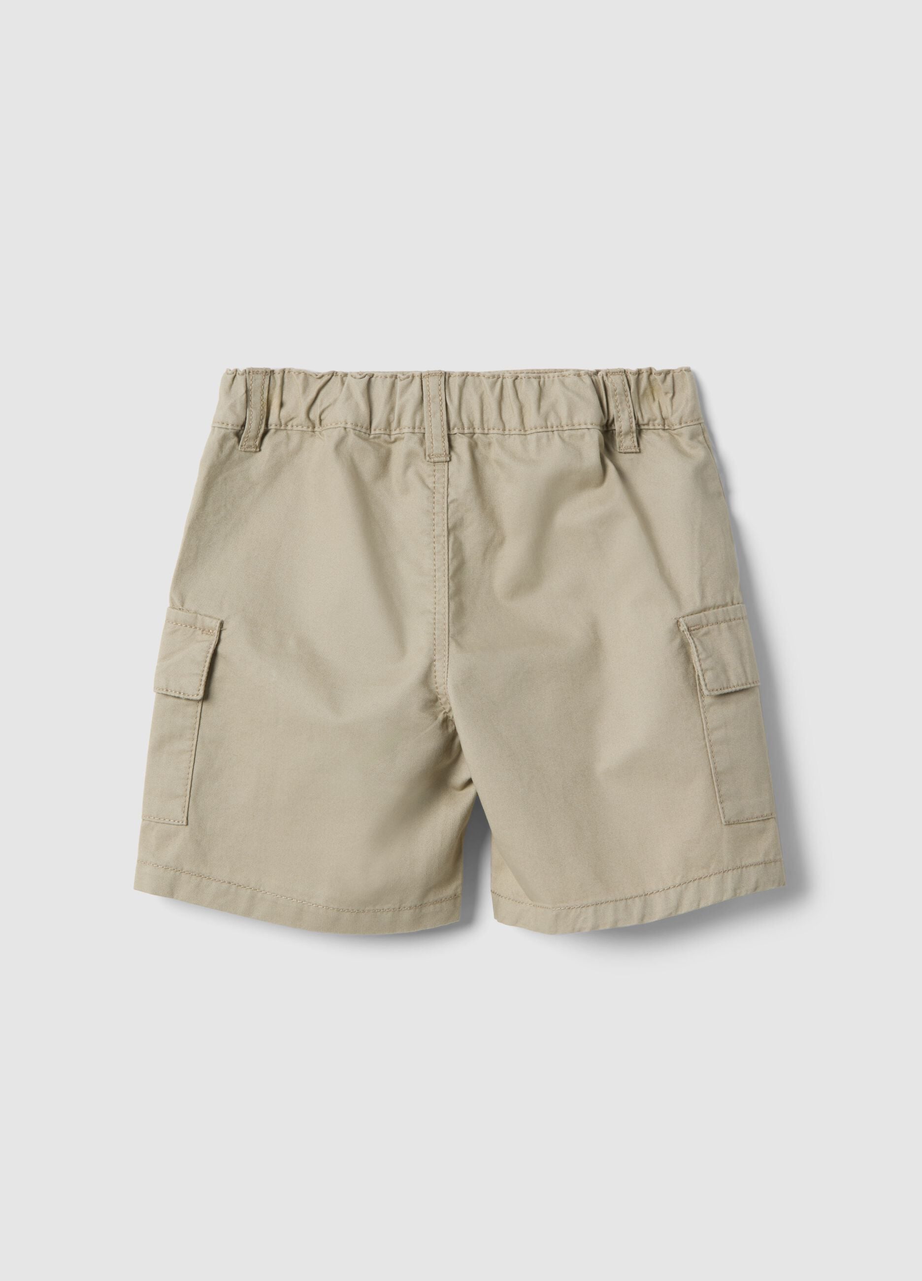 Beige cotton cargo shorts for kids regular fit
