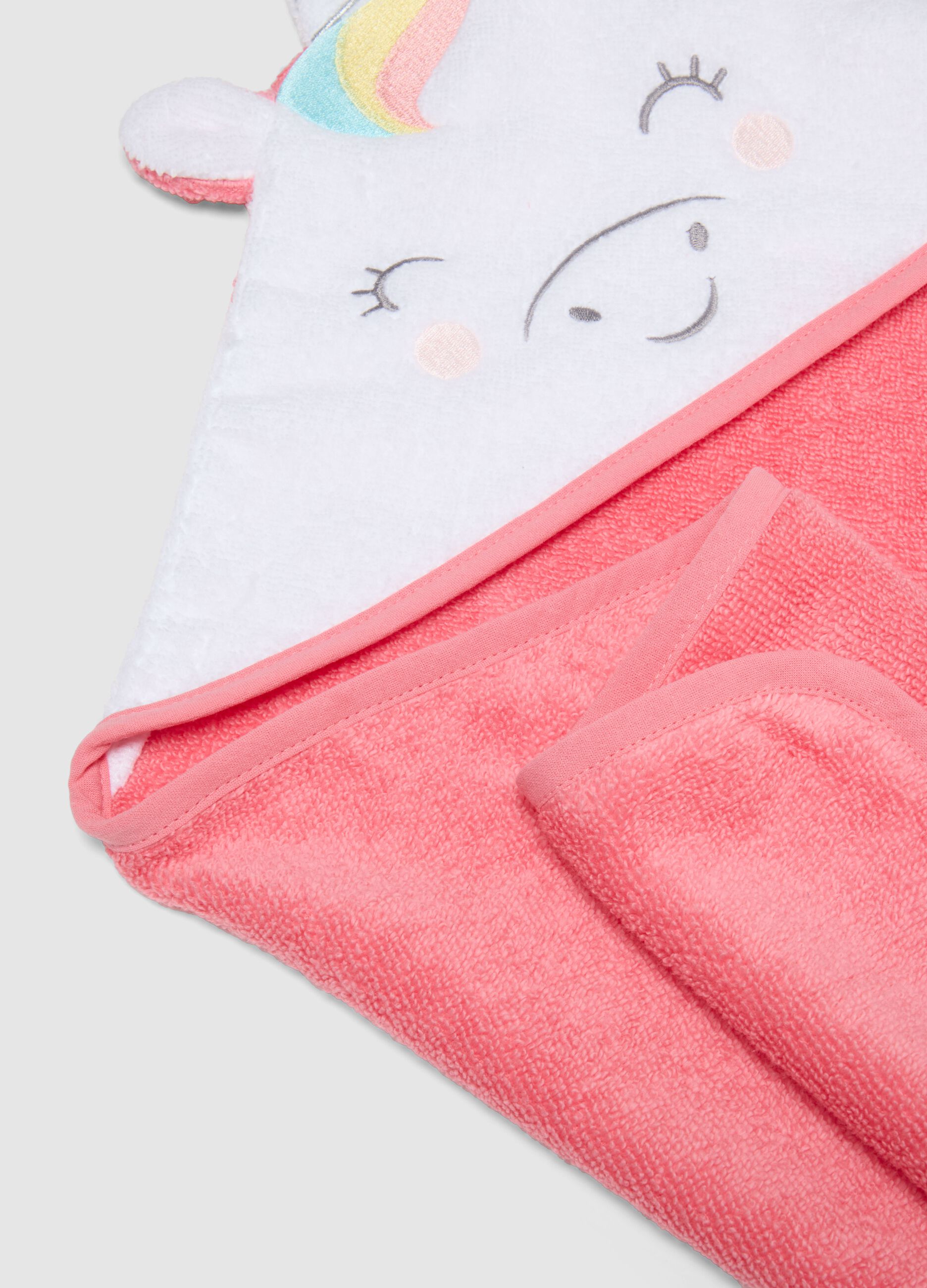 Multicoloured pure cotton unicorn-shaped baby bathrobe