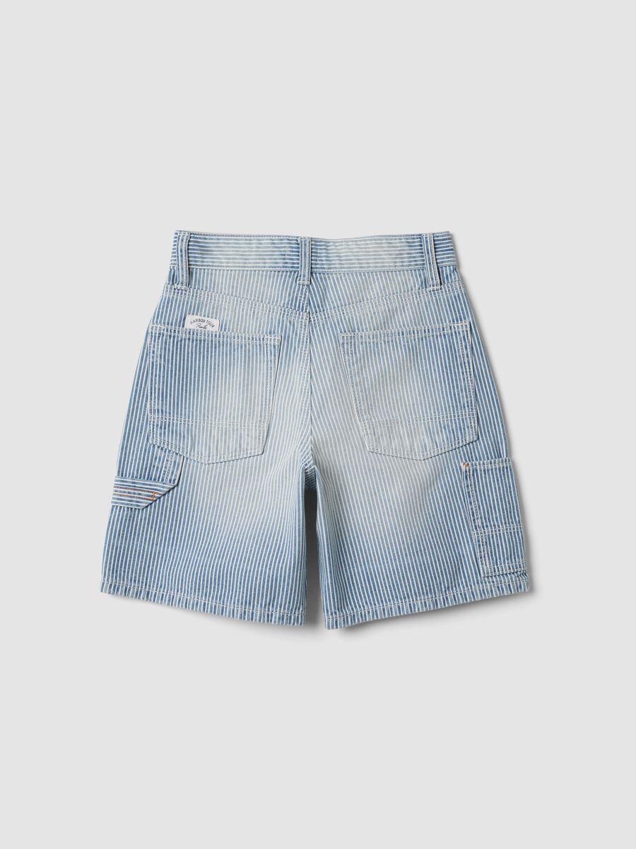 Sky-blue striped pure cotton Bermuda shorts_4