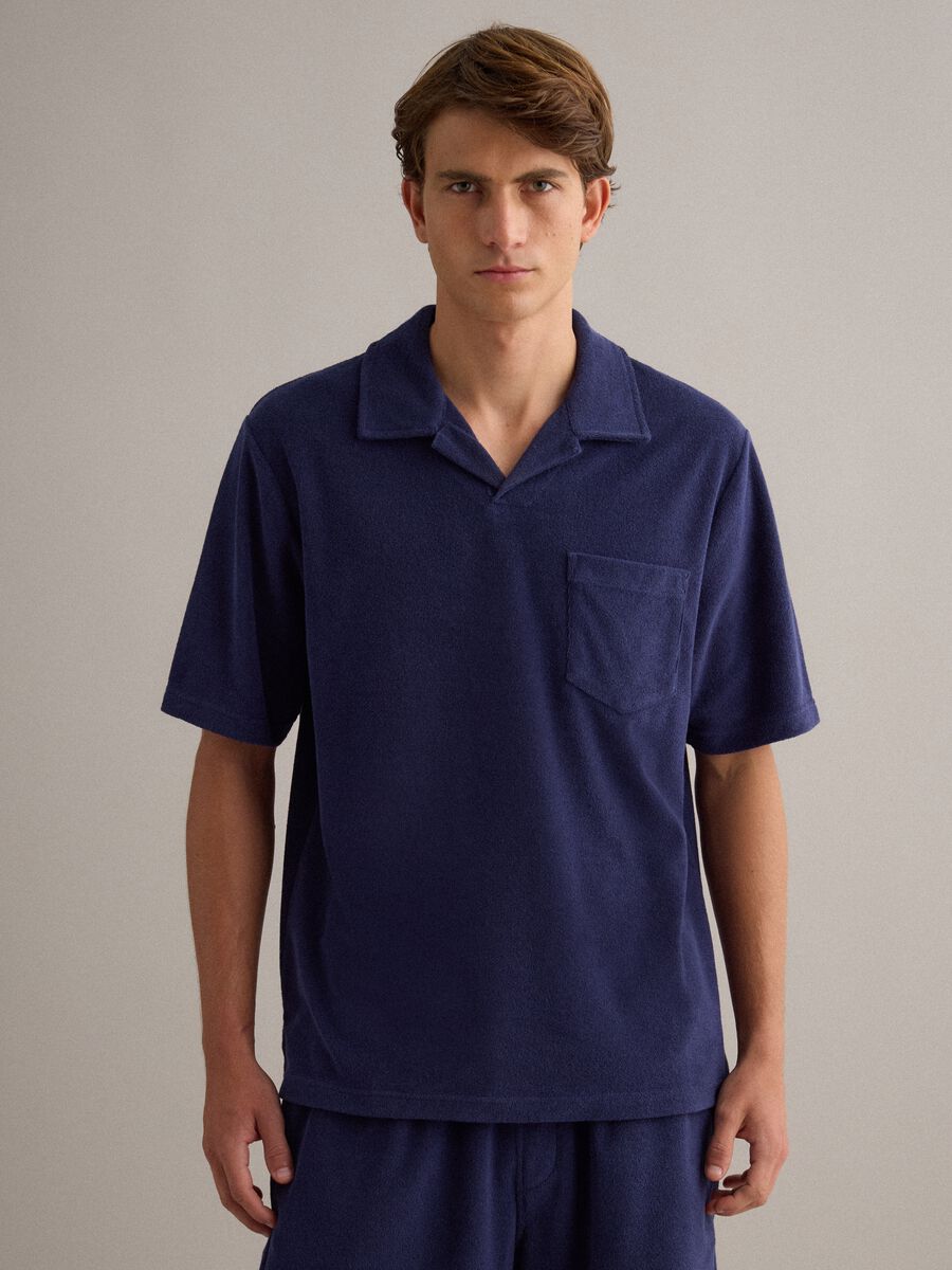 Blue cotton-blend short-sleeve polo shirt, regular fit_0
