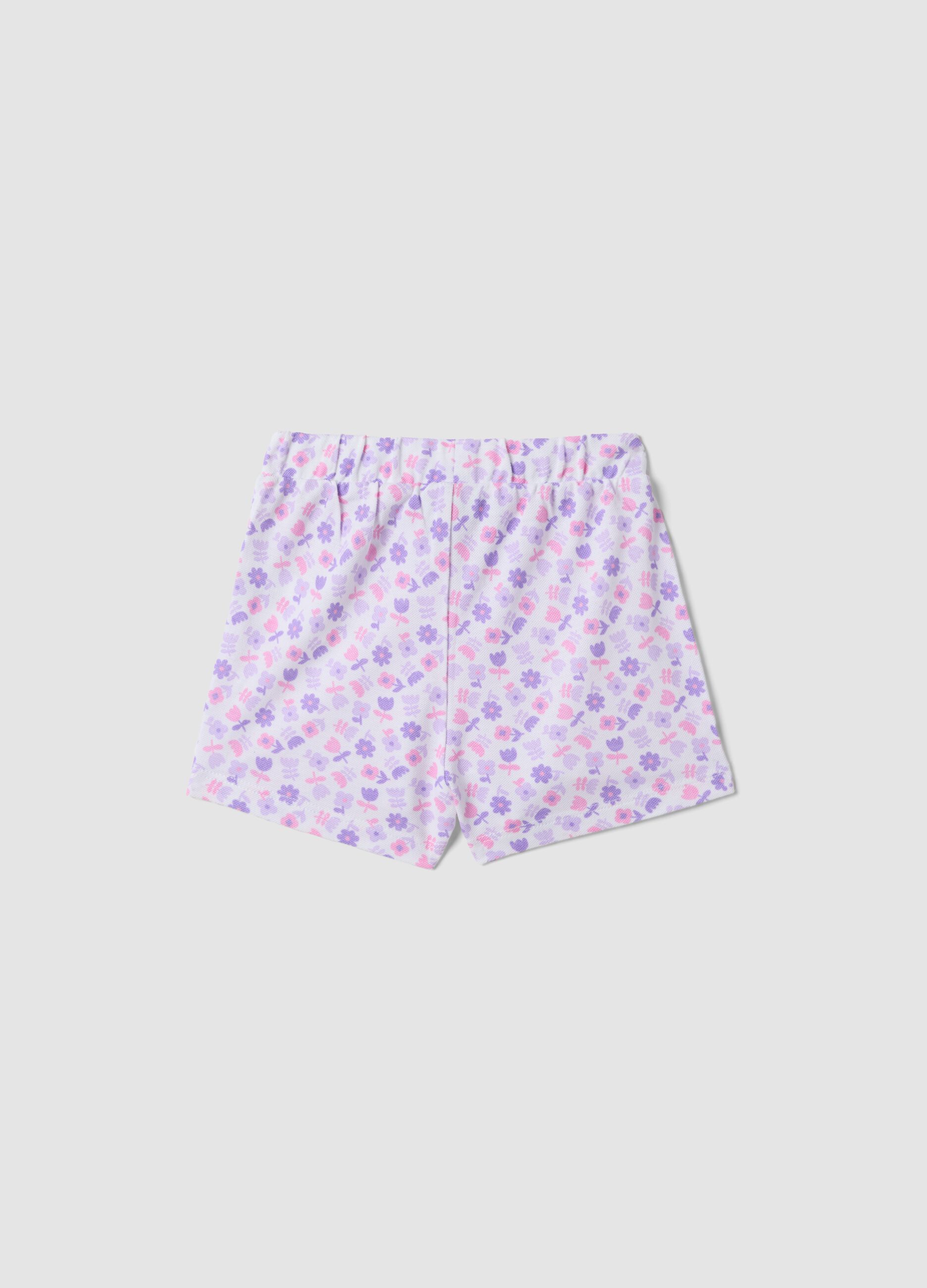 Purple pure cotton floral-print shorts for baby girls, regular fit
