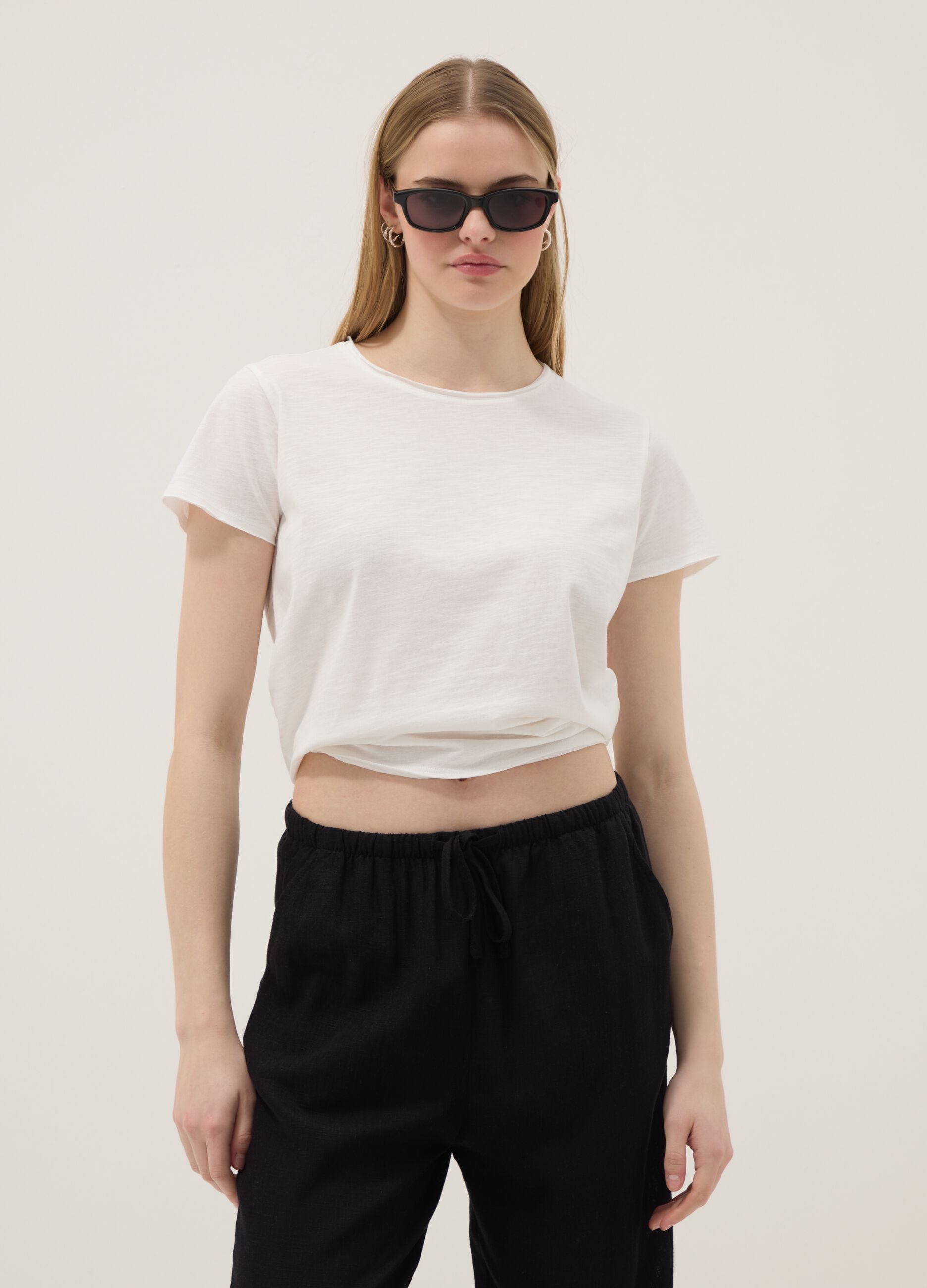 White pure cotton short-sleeve T-shirt, regular fit