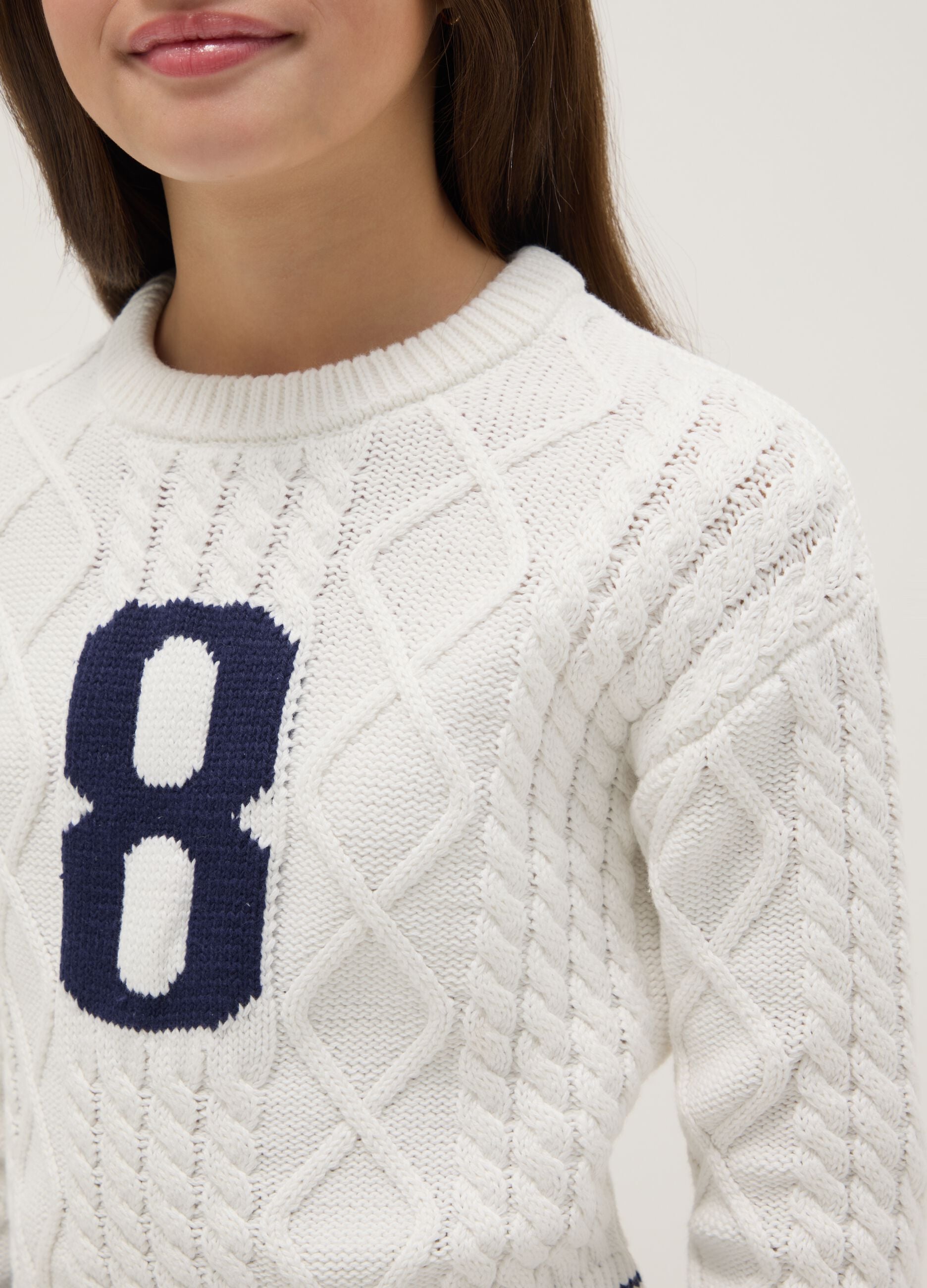 Girls' regular fit white pure cotton jumper with embroidery