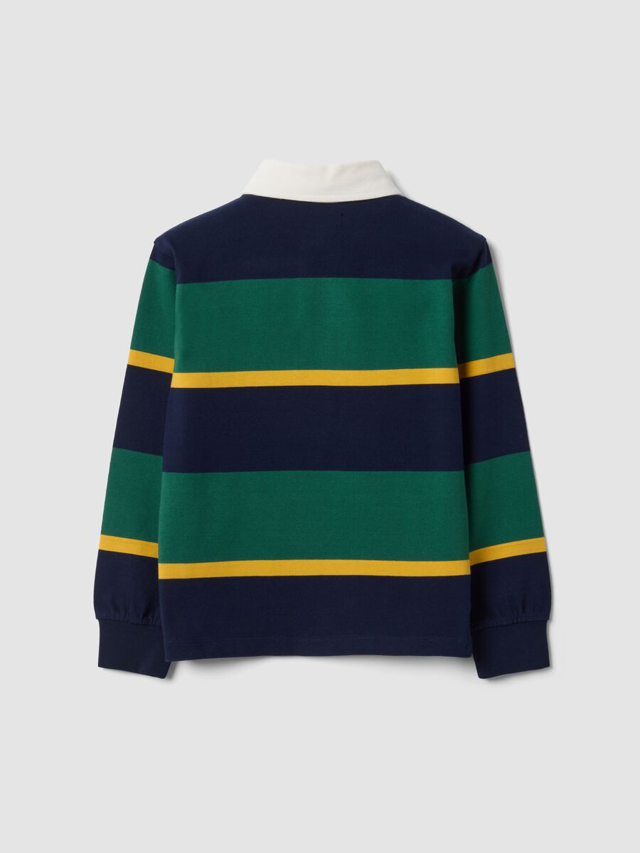 Boys&rsquo; multicolour pure cotton striped rugby polo with classic collar_5