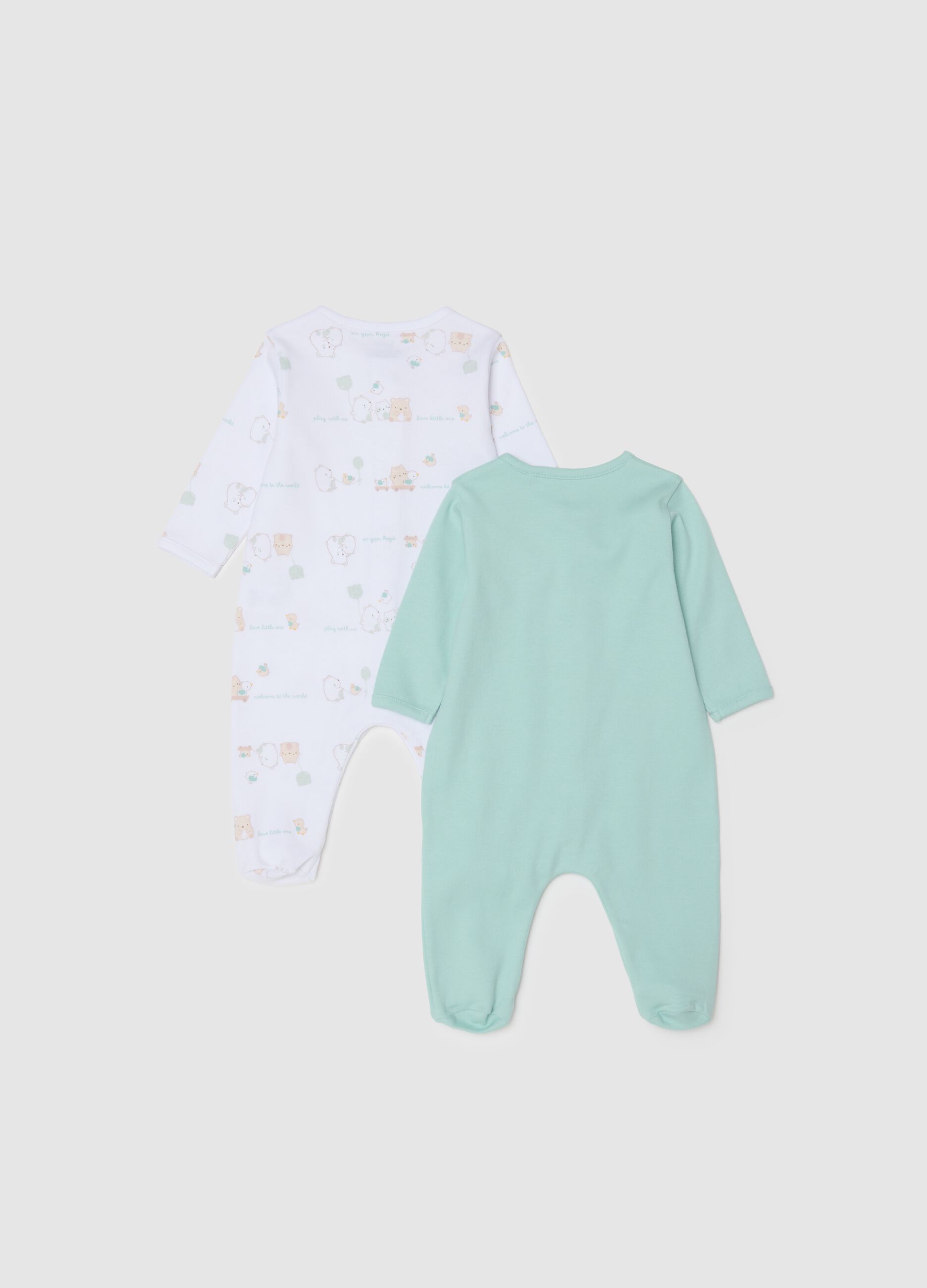 Multicolour pure cotton baby sleepsuits twin pack with snap closure