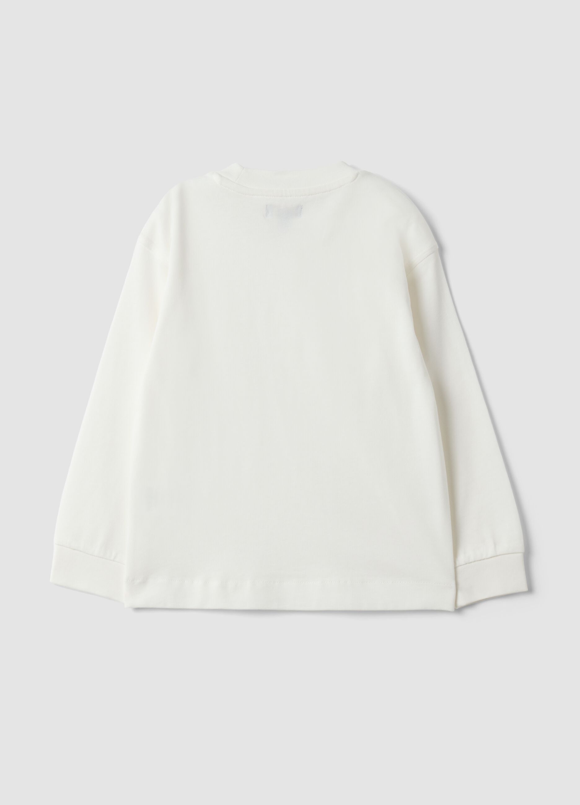 T-shirt bianca in puro cotone girocollo a maniche lunghe per bambino