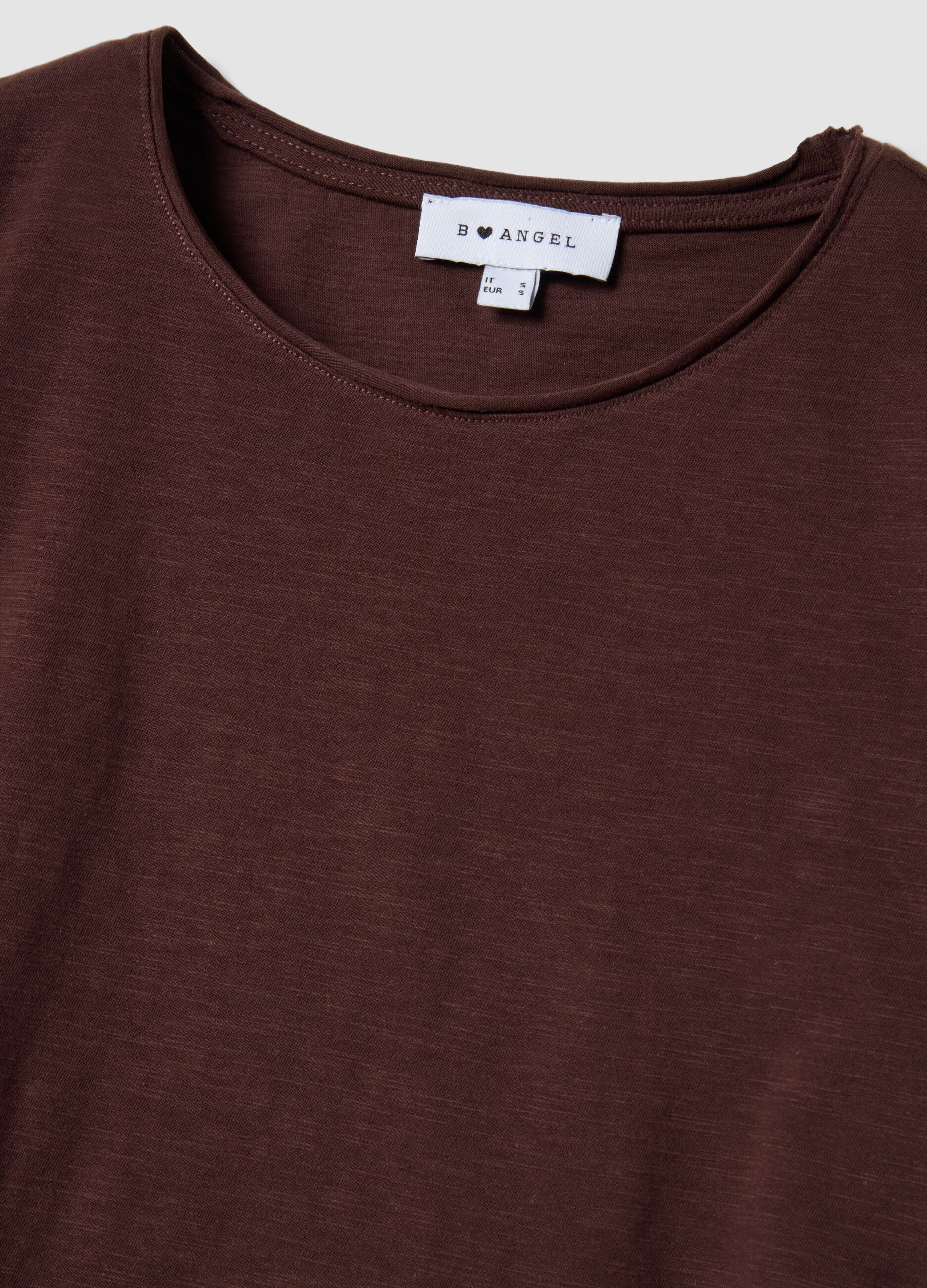 Brown short-sleeve pure cotton T-shirt, regular fit