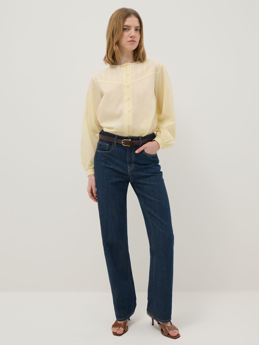 Beige pure cotton regular fit shirt with buttons and rounded collar_1