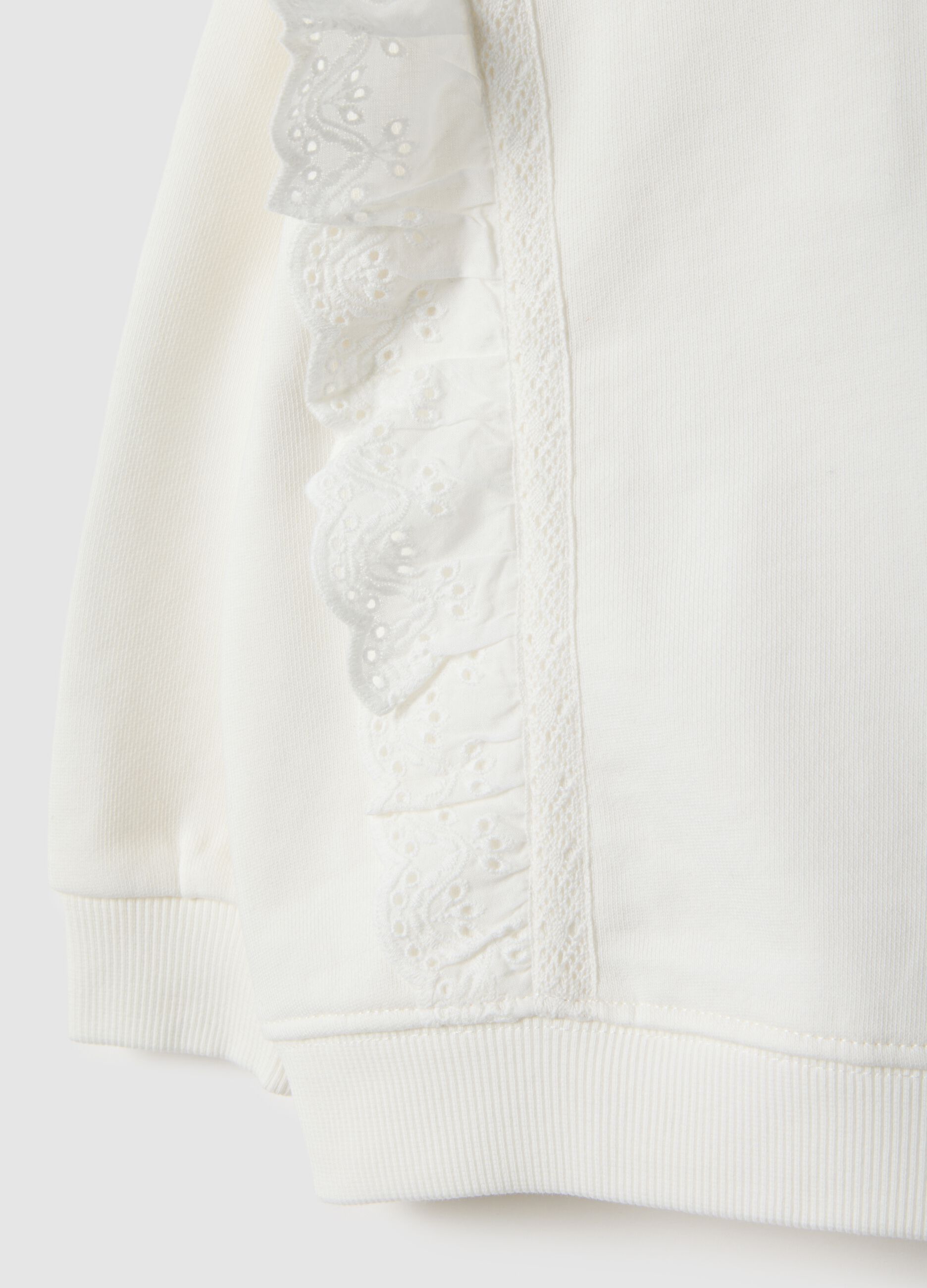 White pure cotton sweatshirt regular fit with ruffles for girls