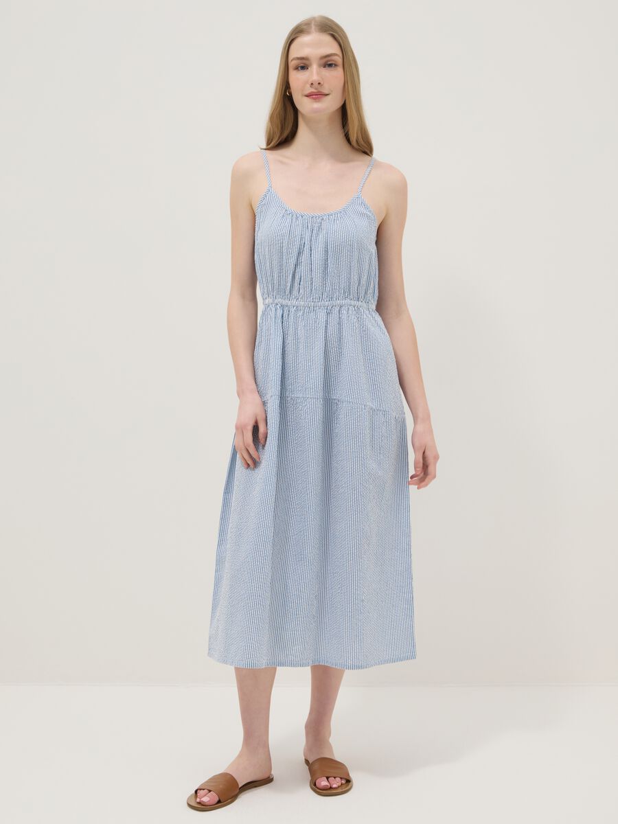 Blue striped pure cotton regular-fit dress with thin straps_1