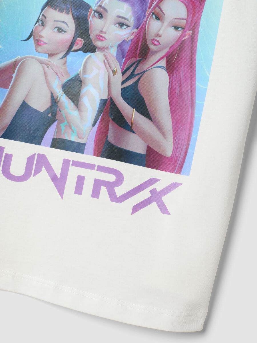 White pure cotton T-shirt with K-Pop Demon Hunters print for girls_3