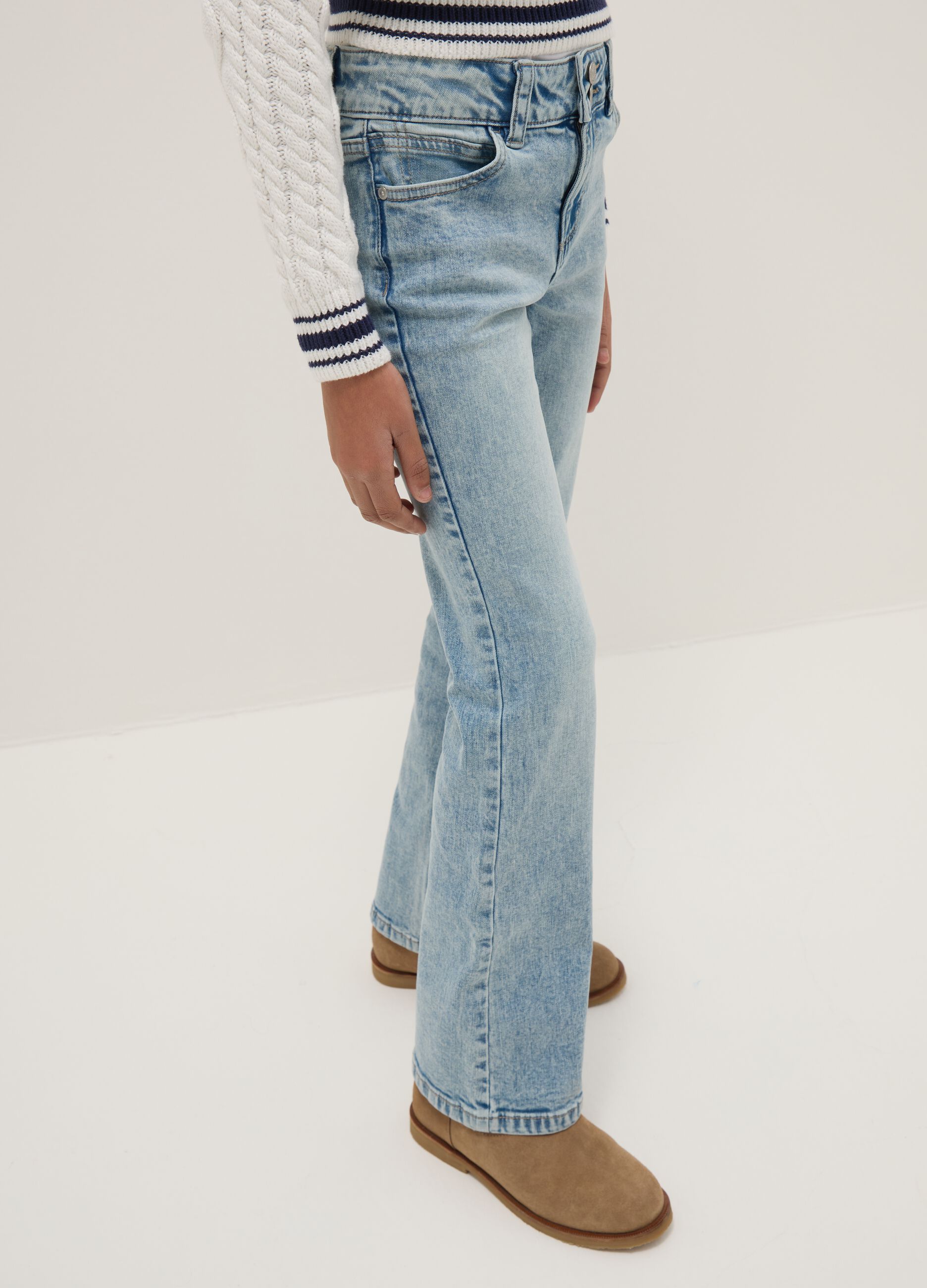Girls' blue stretch cotton flare jeans