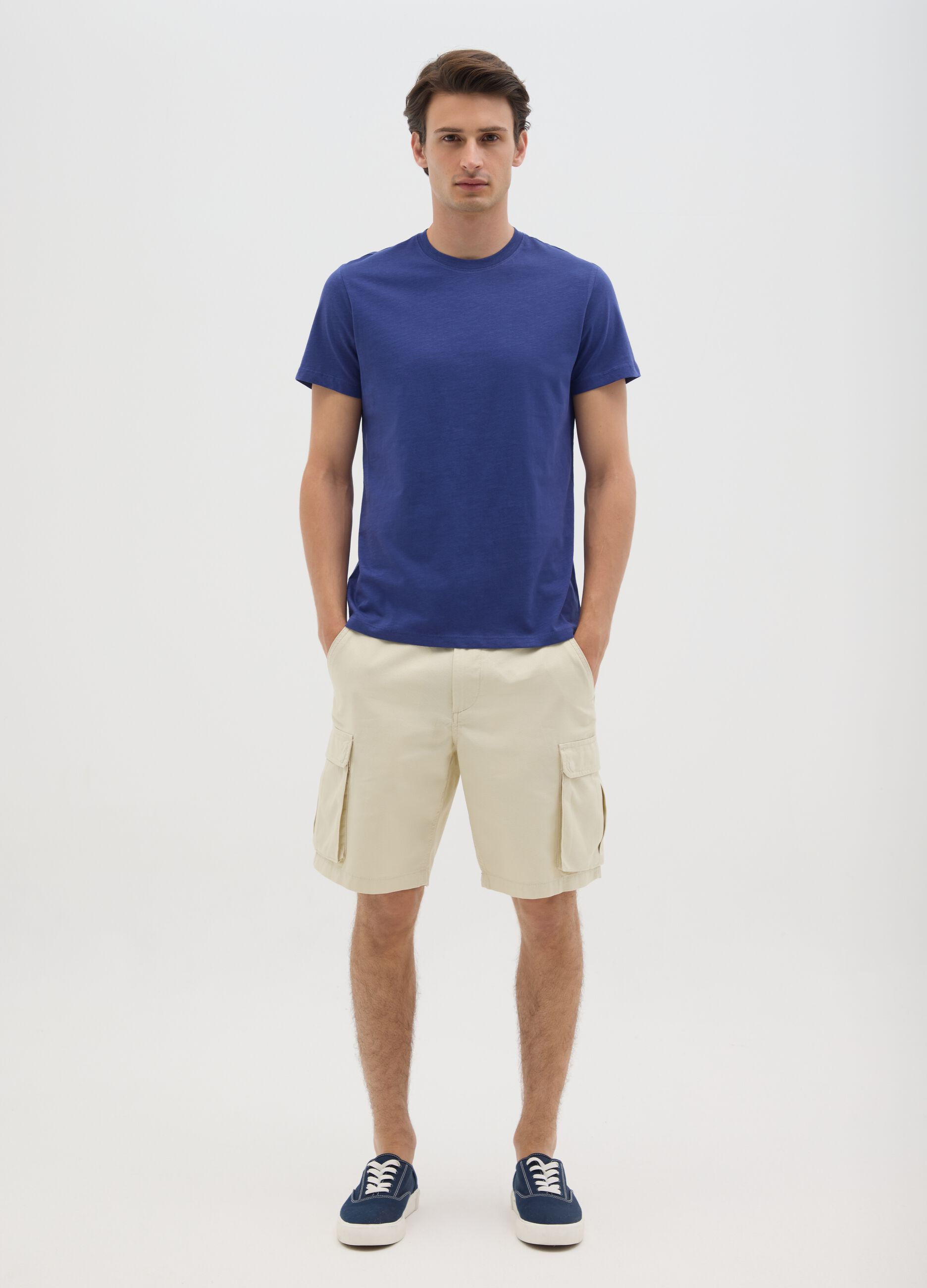 Men&rsquo;s blue fitted T-shirt in cotton