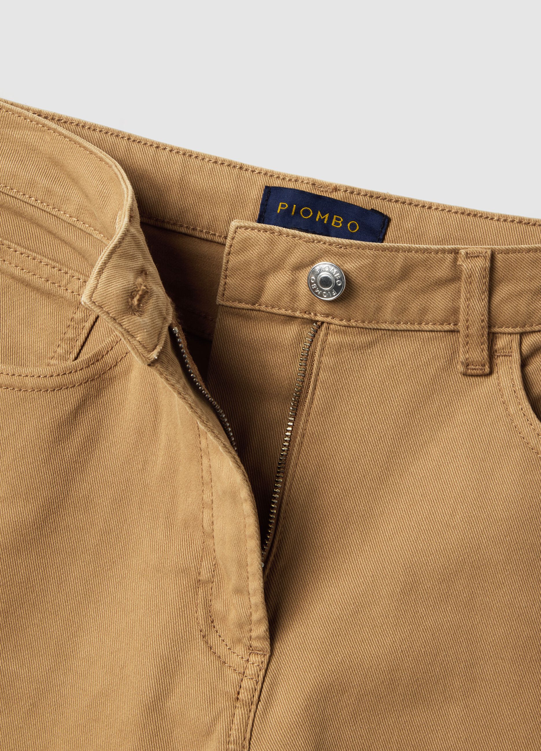 Straight Brown Stretch Cotton Chino Trousers