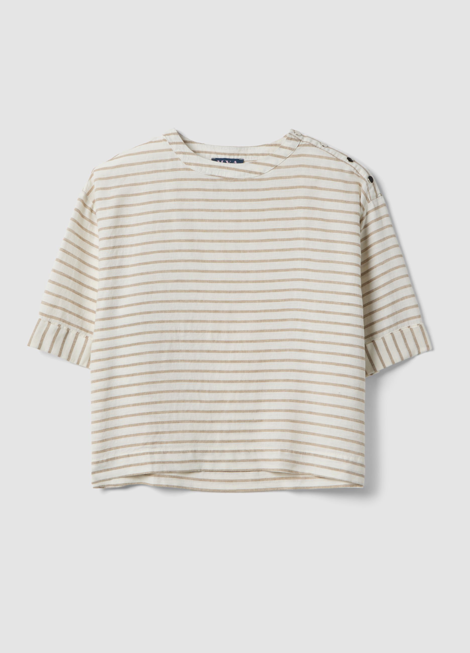 Multicolour striped linen blend regular fit t-shirt