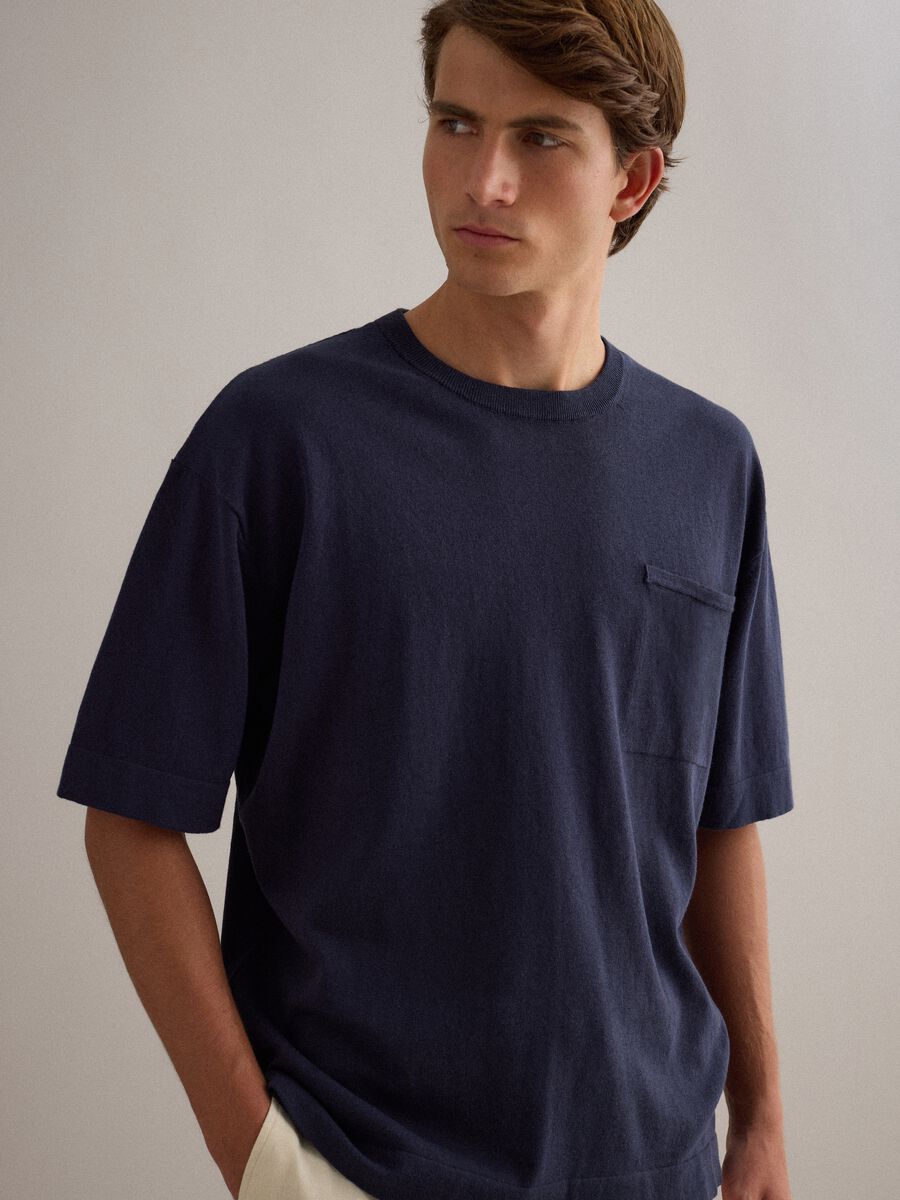 Blue pure cotton regular-fit short-sleeve T-shirt_0