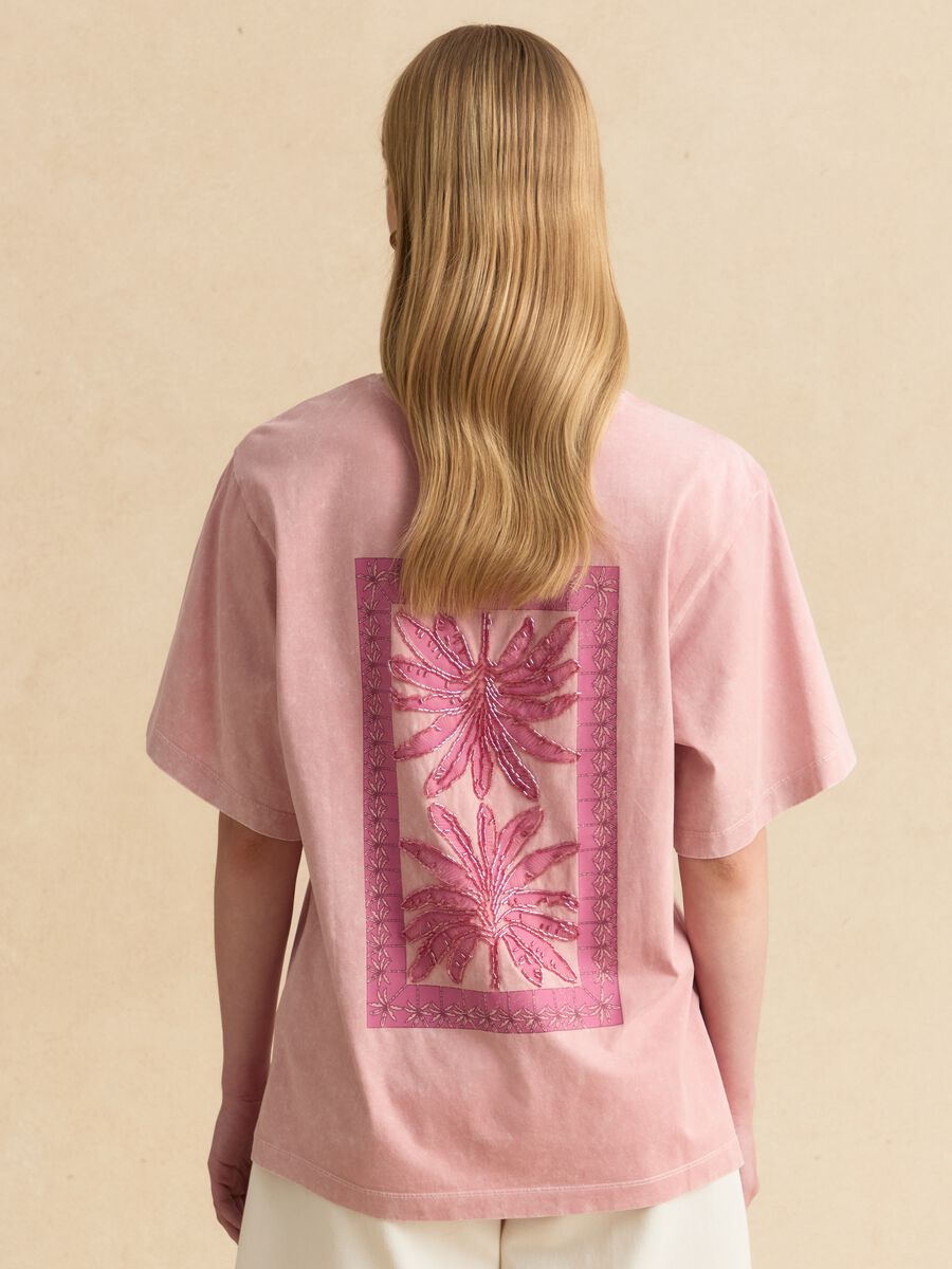 Pink pure cotton T-shirt with embroidery_3