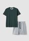 Green short-sleeve striped pyjama set in pure organic cotton jersey_4