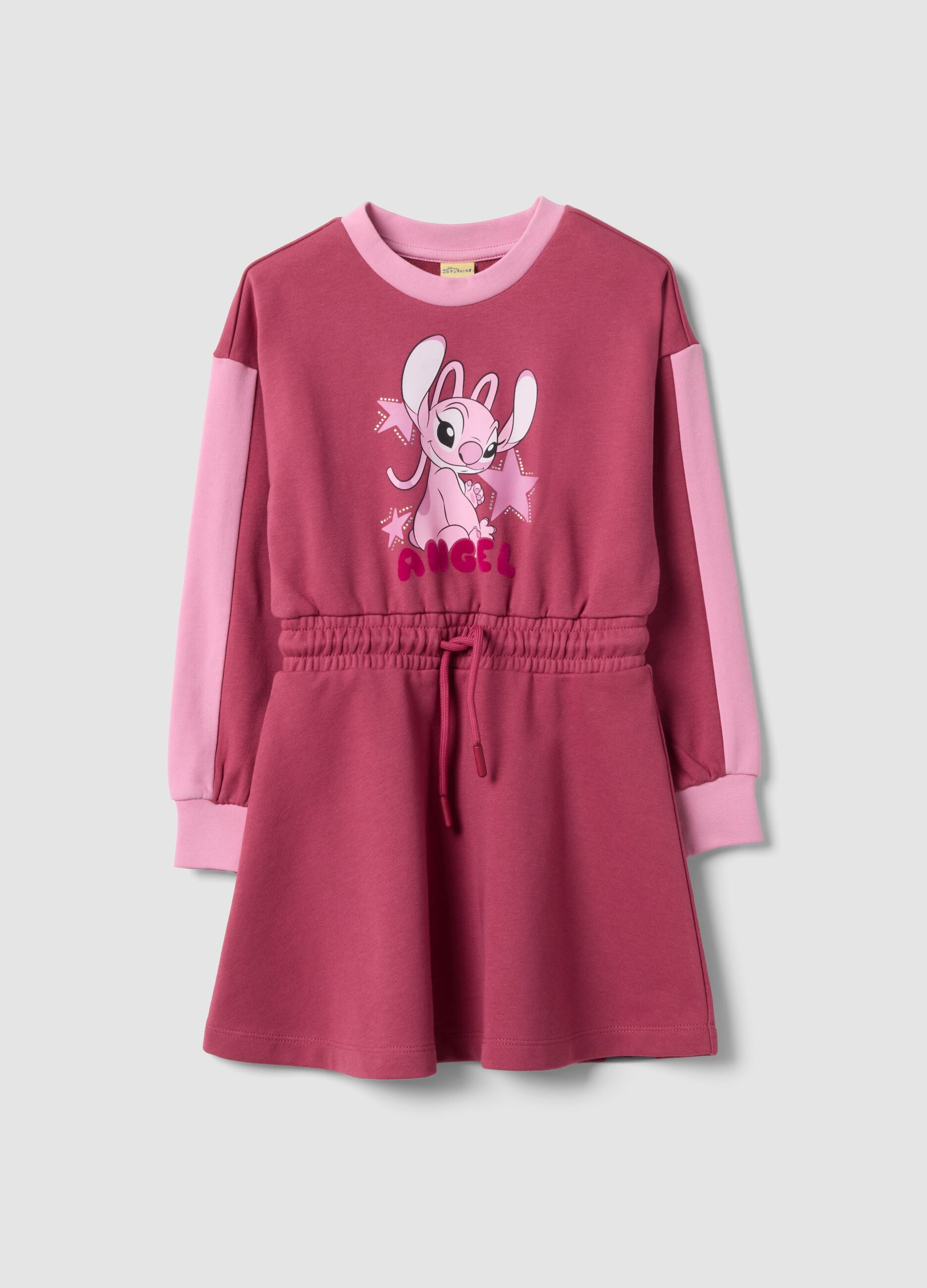 Girls&rsquo; pink cotton-blend dress with Lilo & Stitch print