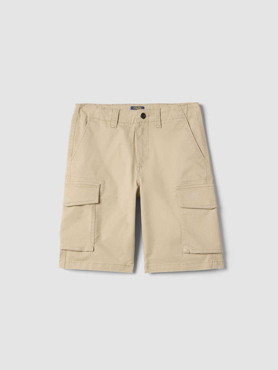 Beige stretch cotton cargo shorts for boys with regular fit_3