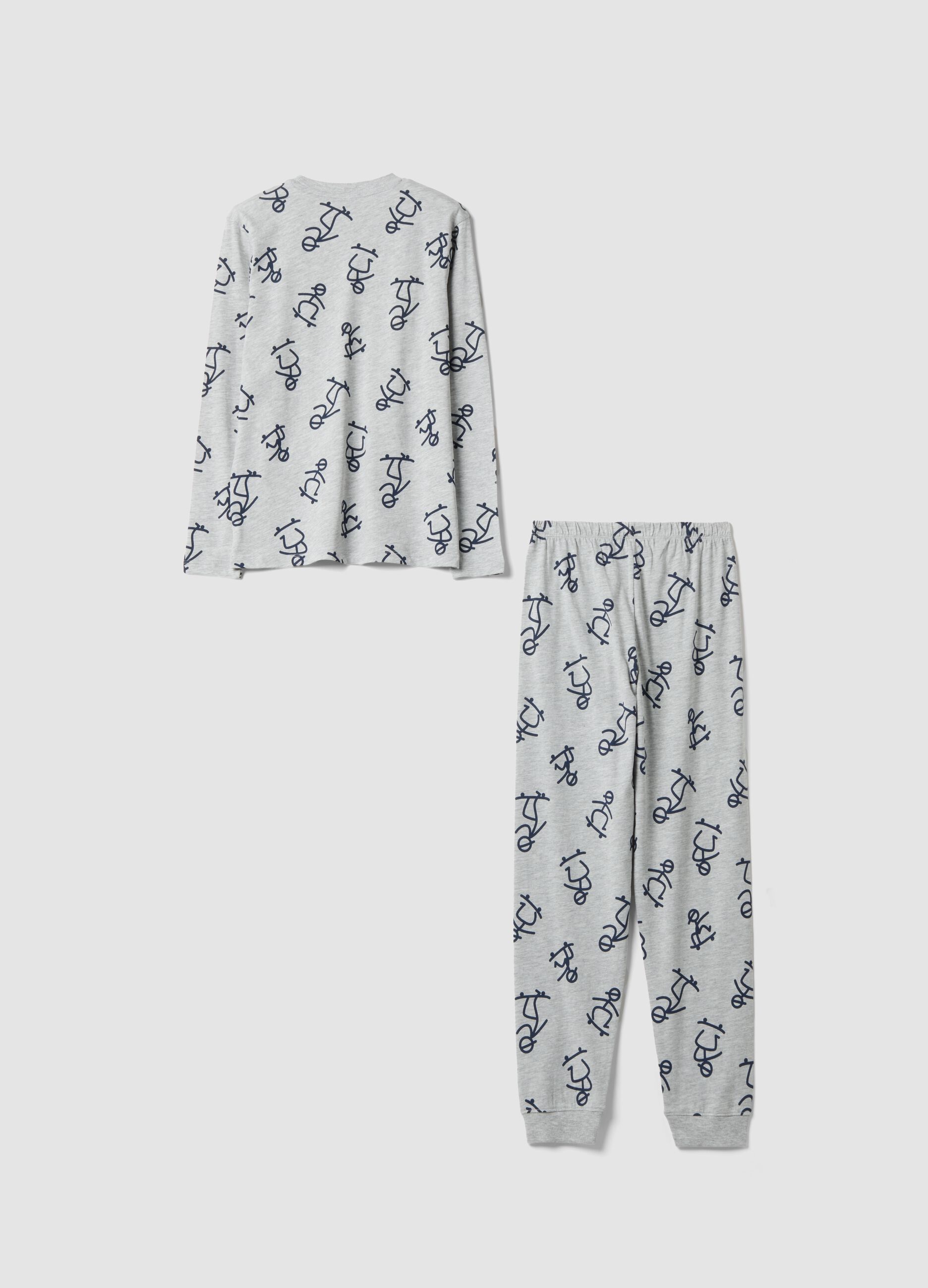 Grey organic cotton-blend pyjamas with all-over print for boys