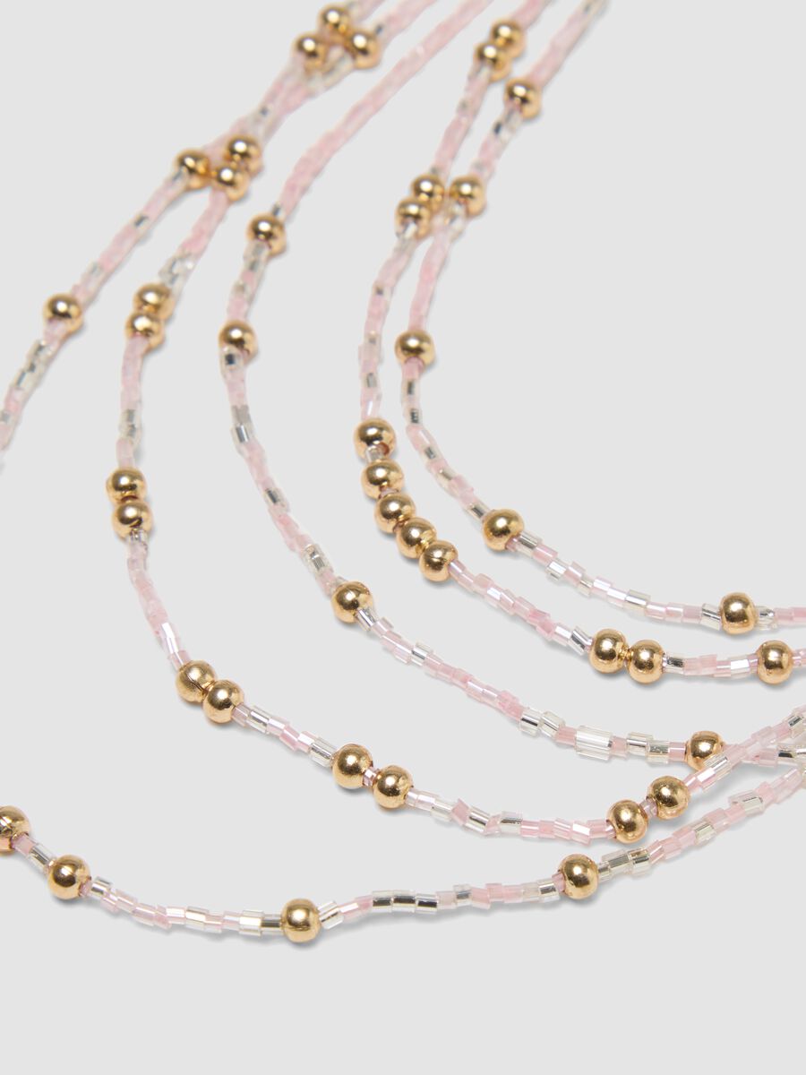 Multi-strand necklace with gold and pink beads_2
