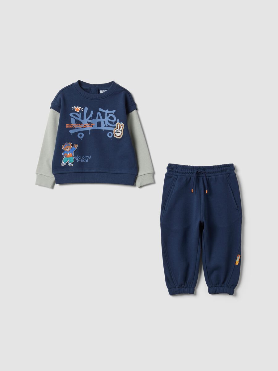 Blue pure cotton jogging set for baby boy with skate print_0