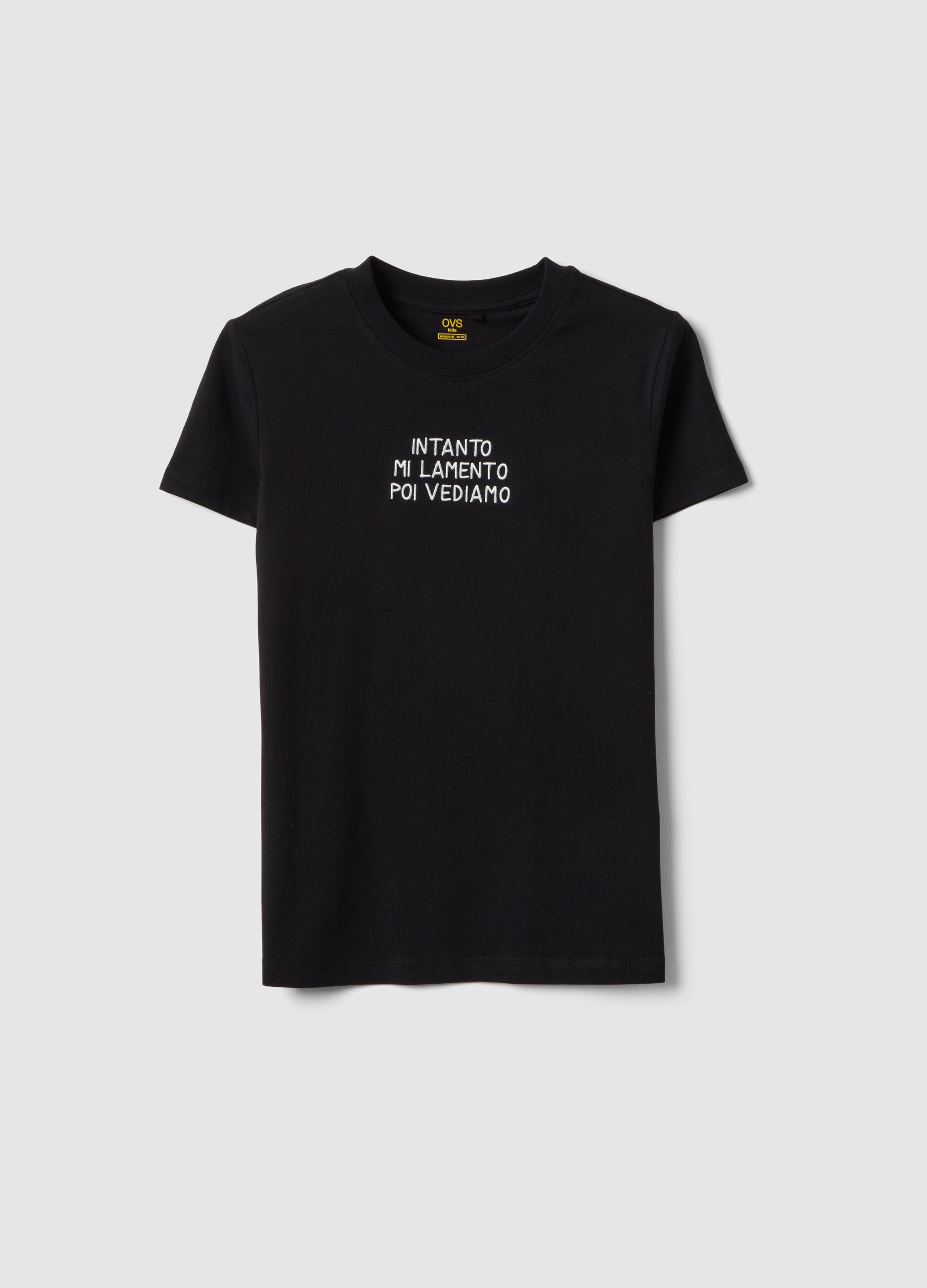 Girls' black pure cotton t-shirt regular fit with print