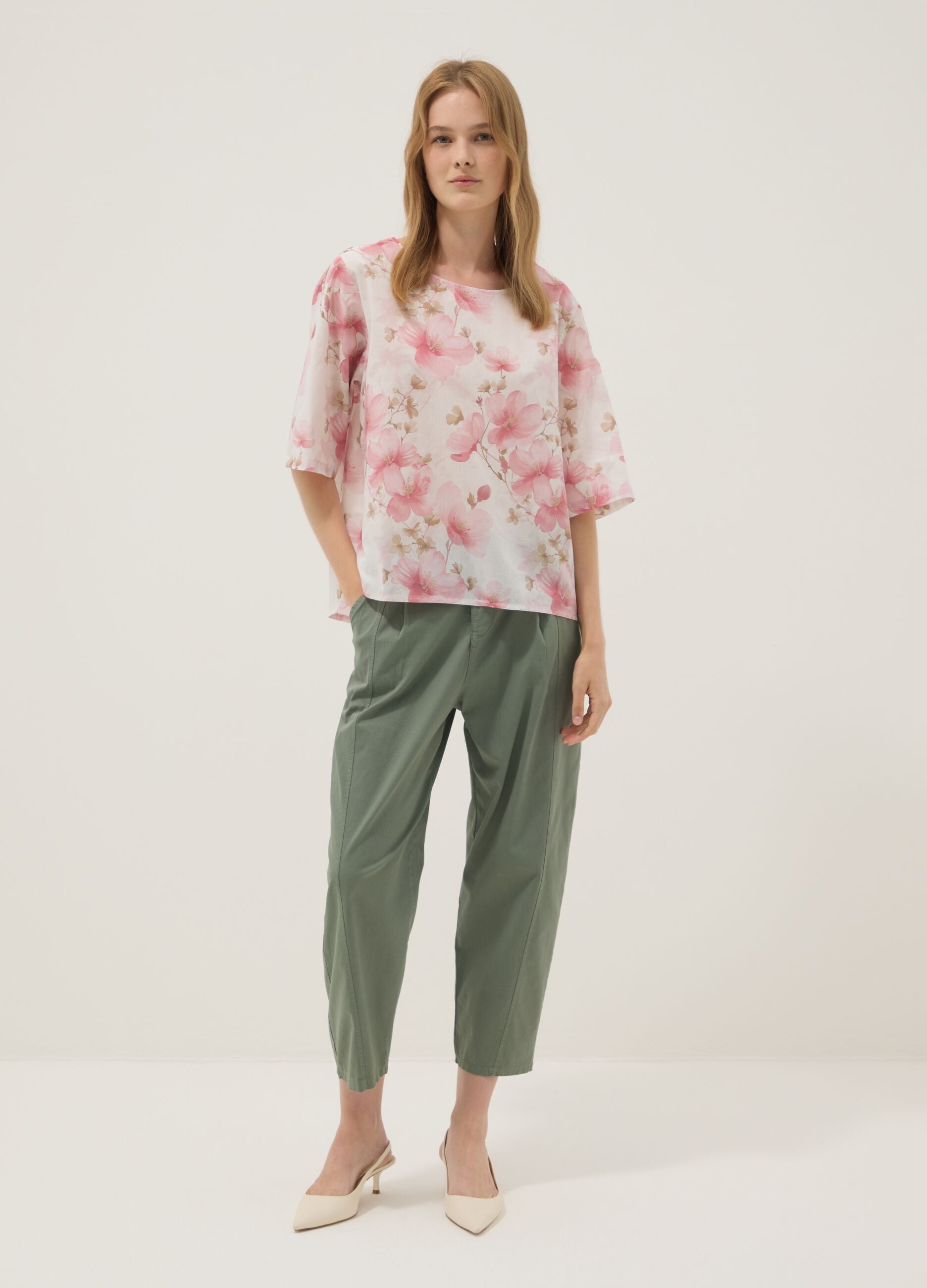 Pink pure cotton top with floral print