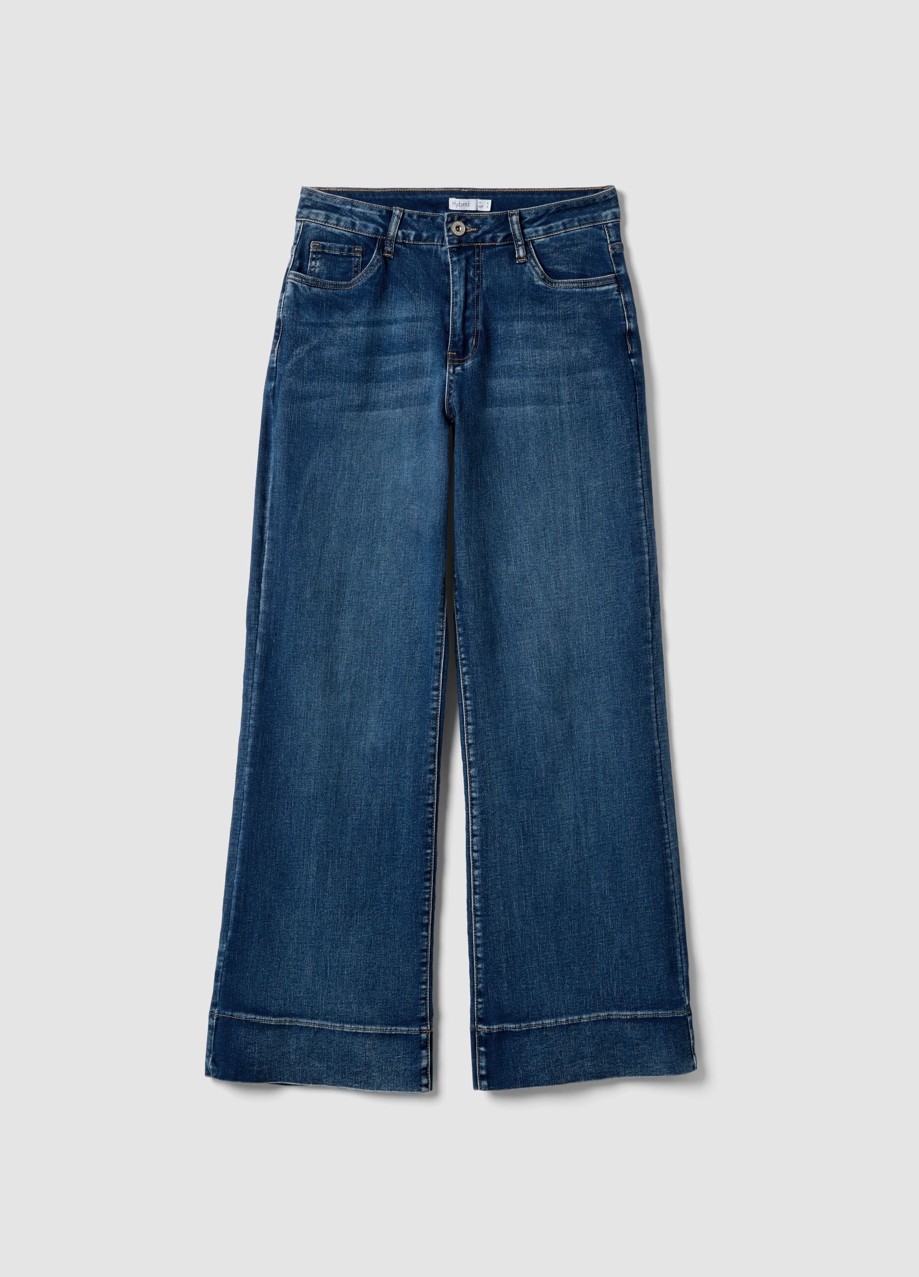 Wide-leg trousers in blue stretch cotton denim blend