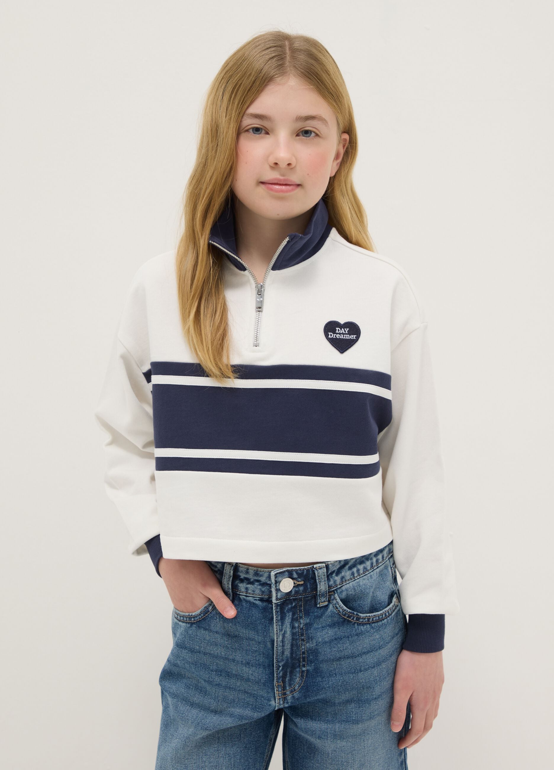 Multicolour striped pure cotton sweatshirt for girls relaxed fit