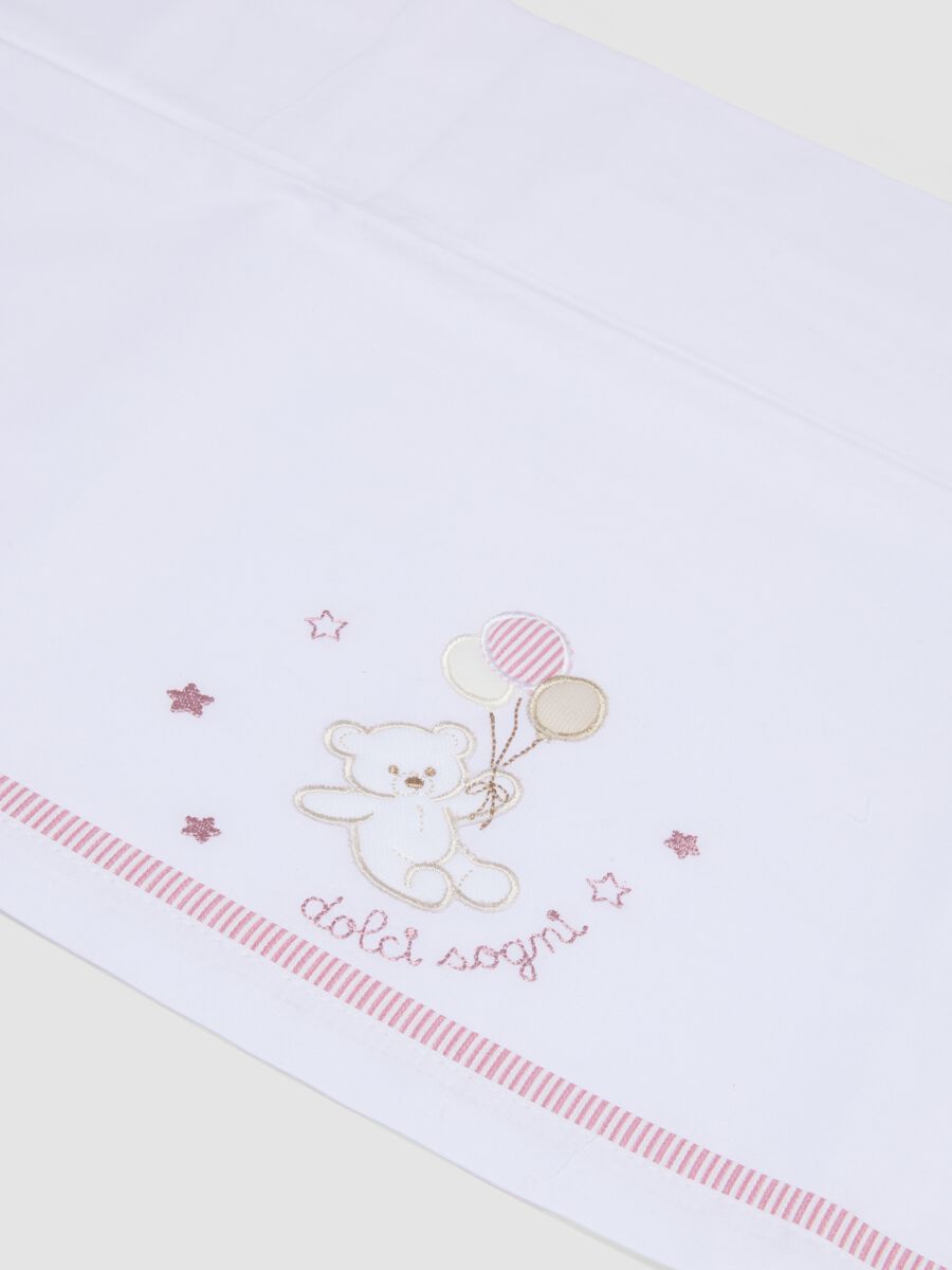 White pure cotton baby girl sheet with teddy bear embroidery_1
