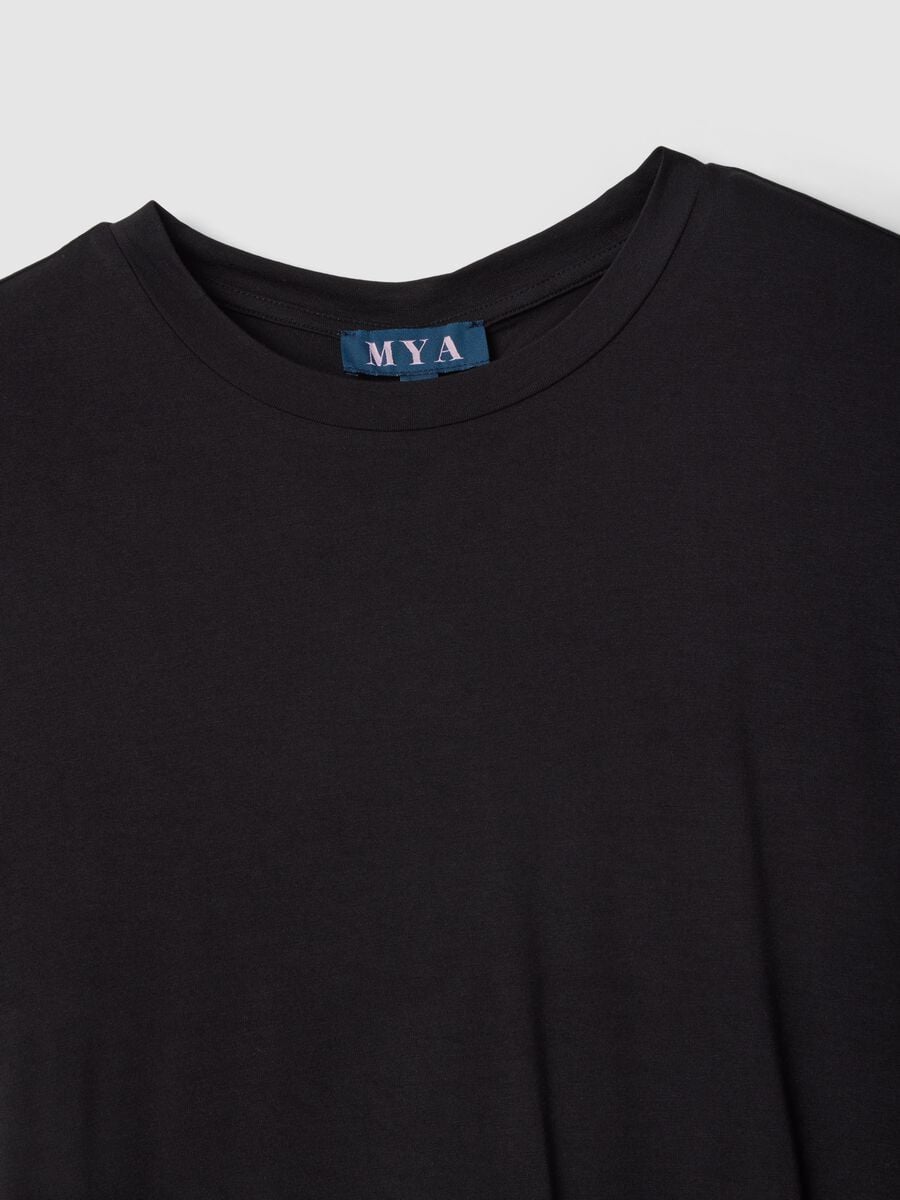 Black stretch viscose regular fit t-shirt with drawstring closure_5